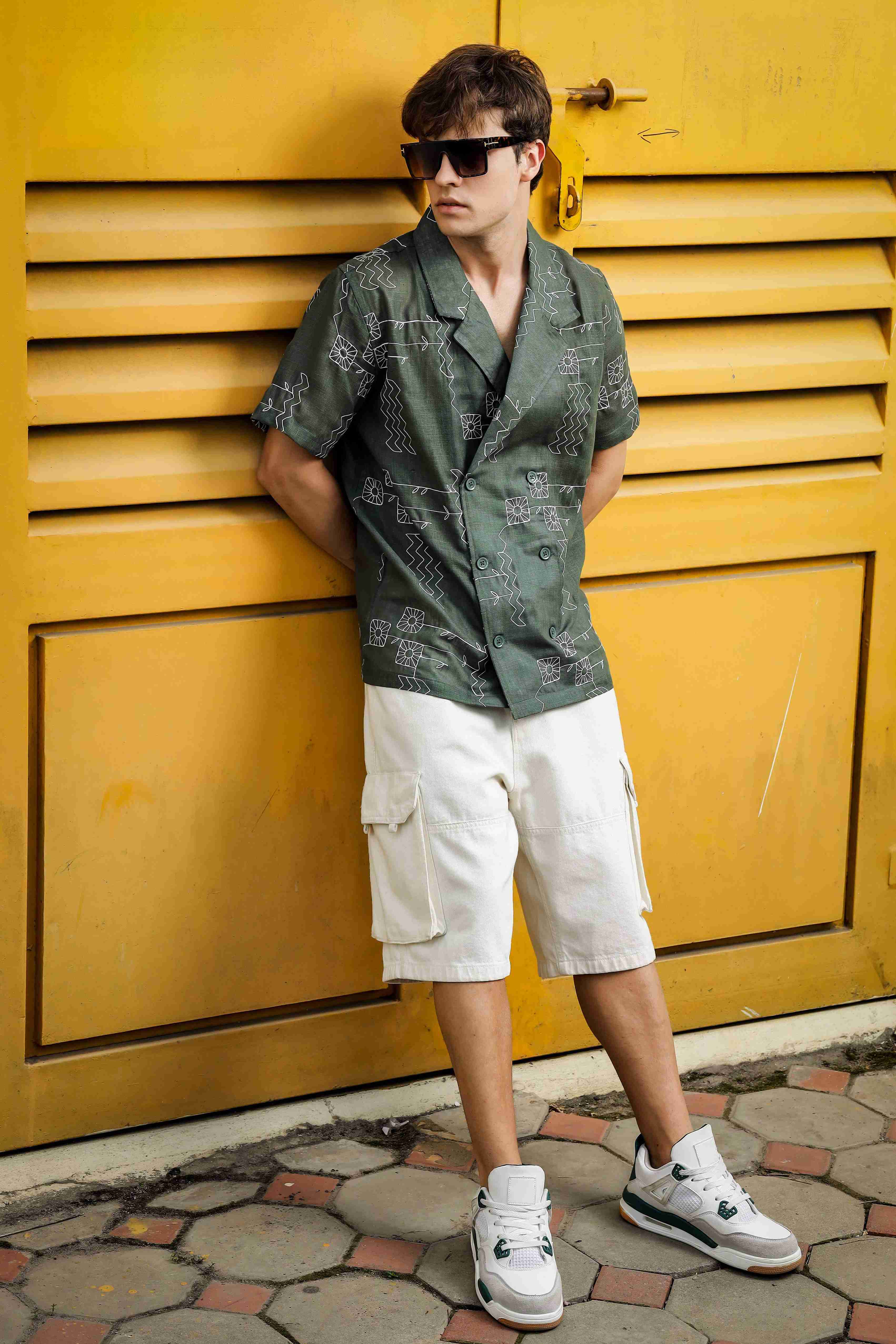 Men Olive Korean Shirt - Image 8