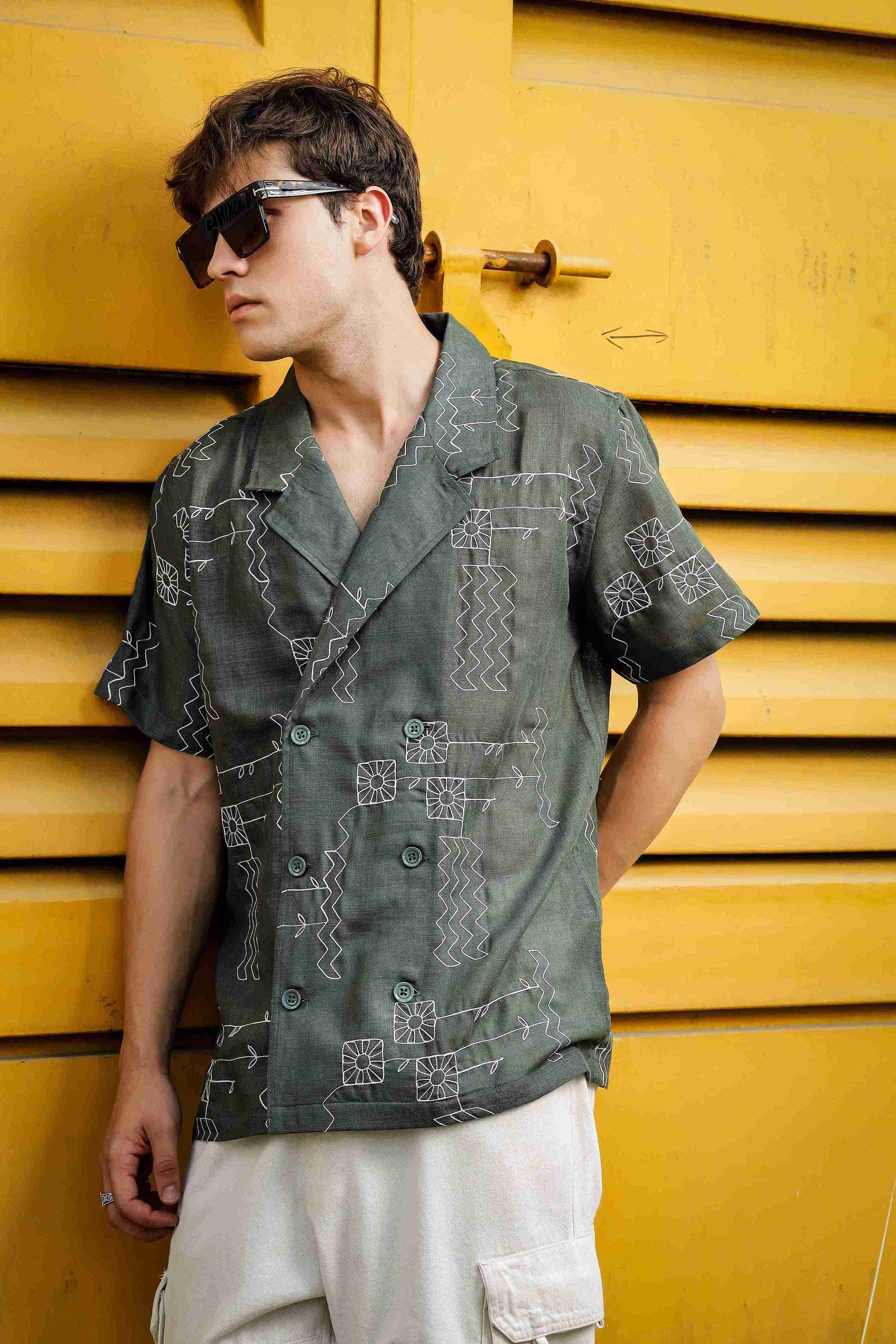 Men Olive Korean Shirt - Image 9