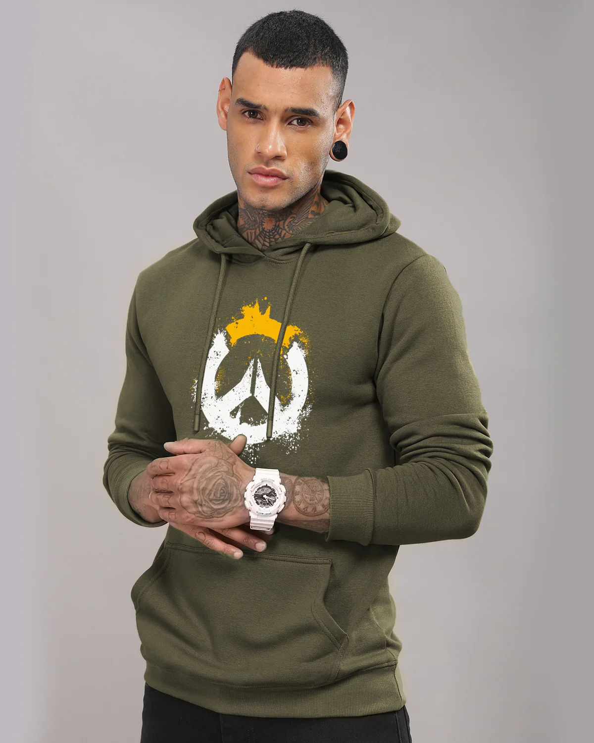 Men Olive Long Lasting Printed Hoodie - Image 4