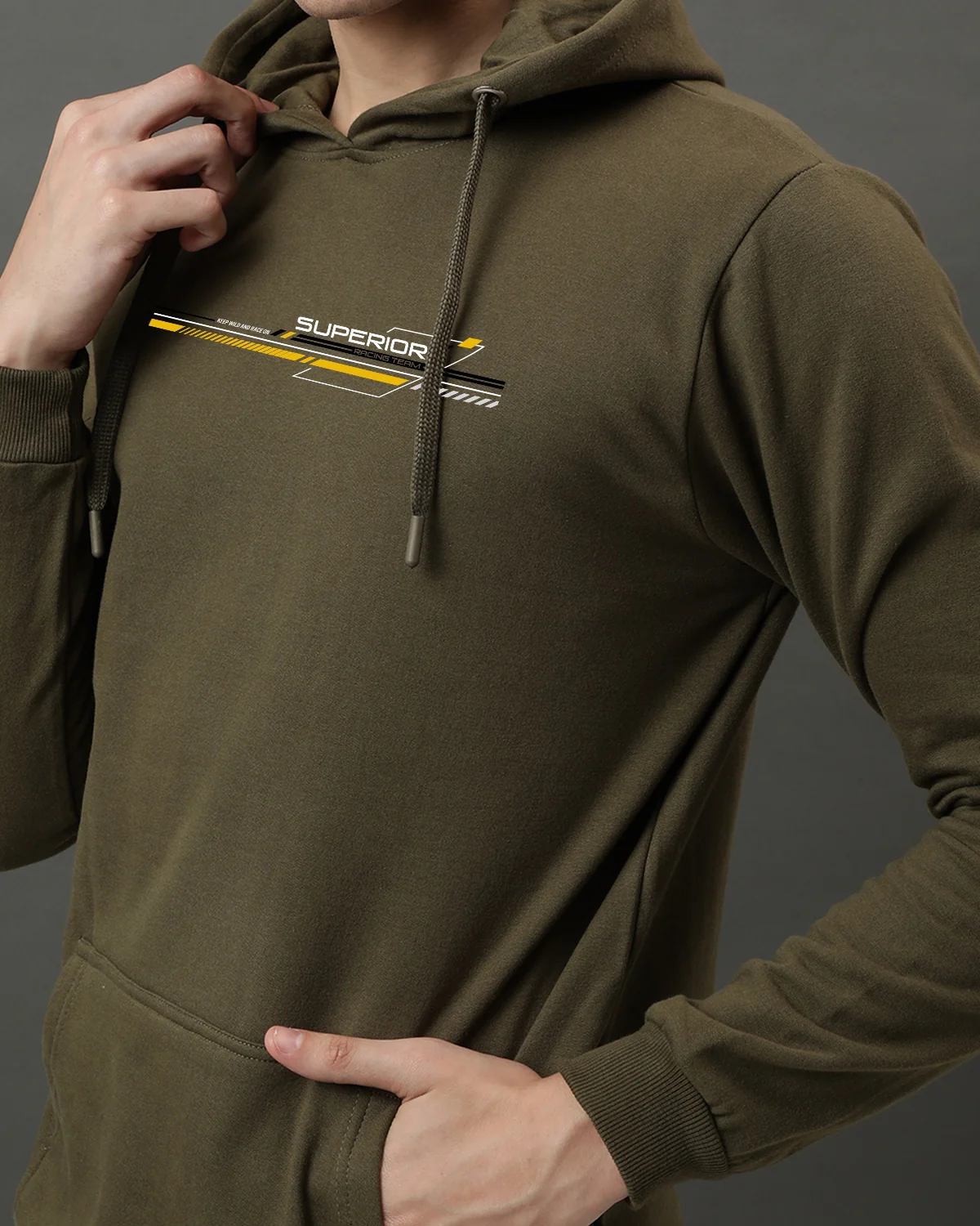 Men Olive Long Lasting Printed Hoodie - Image 2