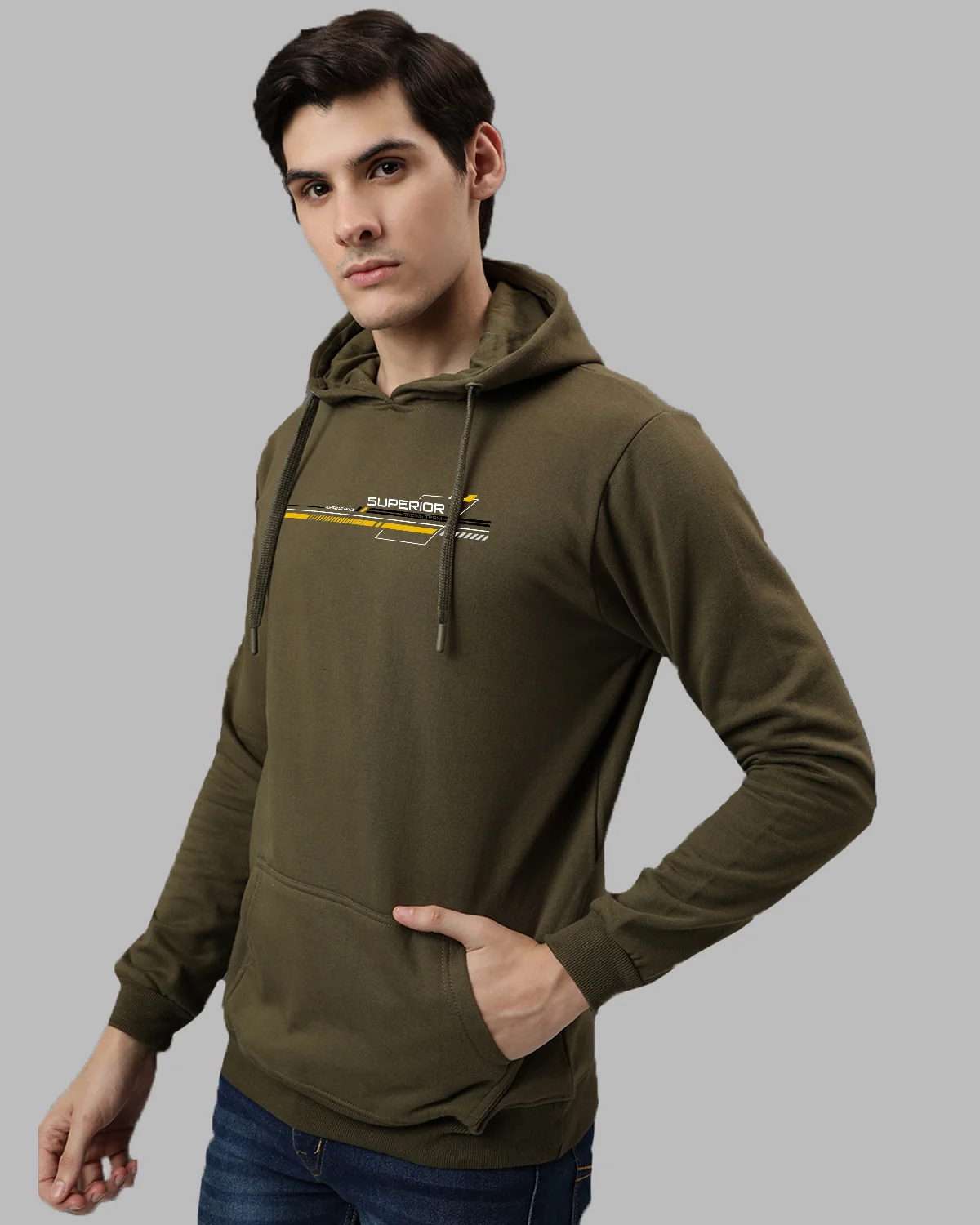 Men Olive Long Lasting Printed Hoodie - Image 3