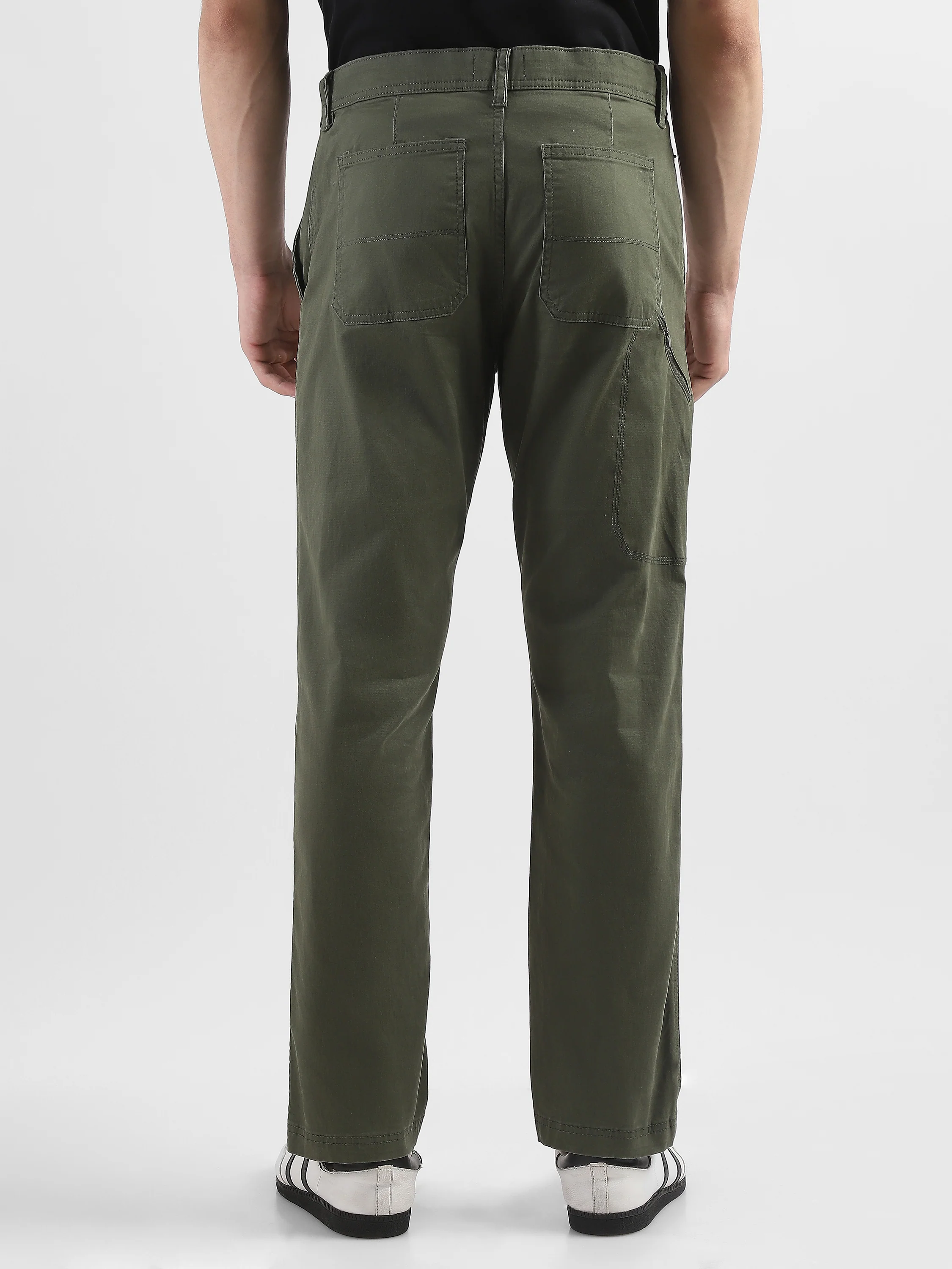 Men Olive Cotton Blend Formal Trousers - Image 4
