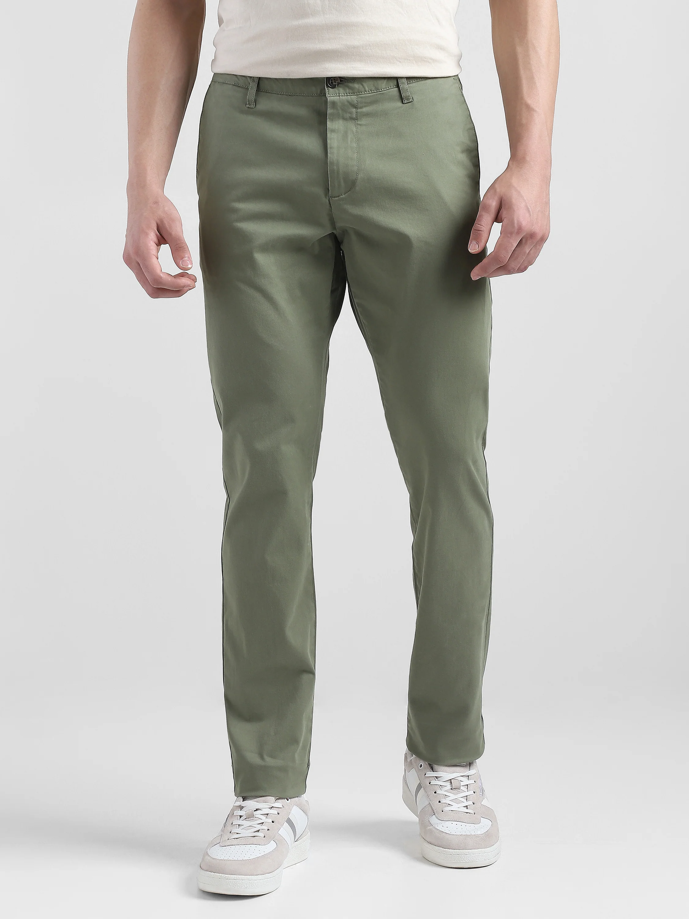 Men Olive Mid Rise Regular Fit Trouser - Image 3