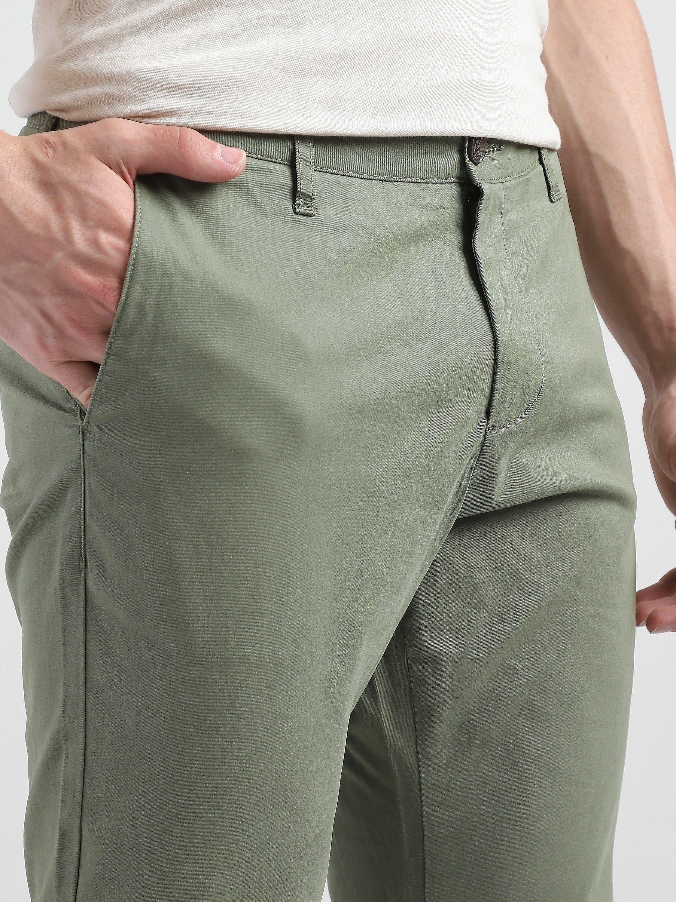 Men Olive Mid Rise Regular Fit Trouser - Image 5