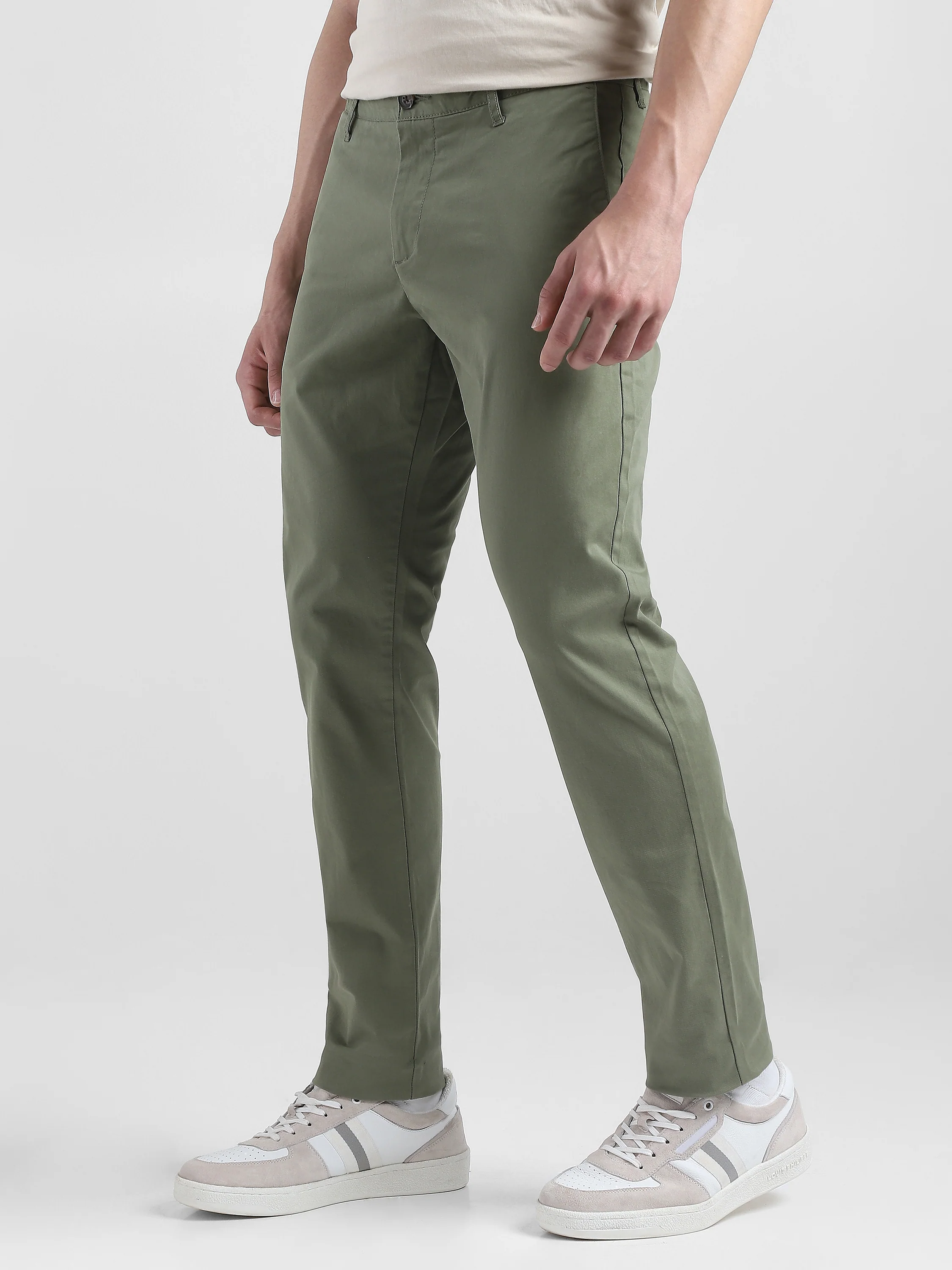 Men Olive Mid Rise Regular Fit Trouser - Image 6