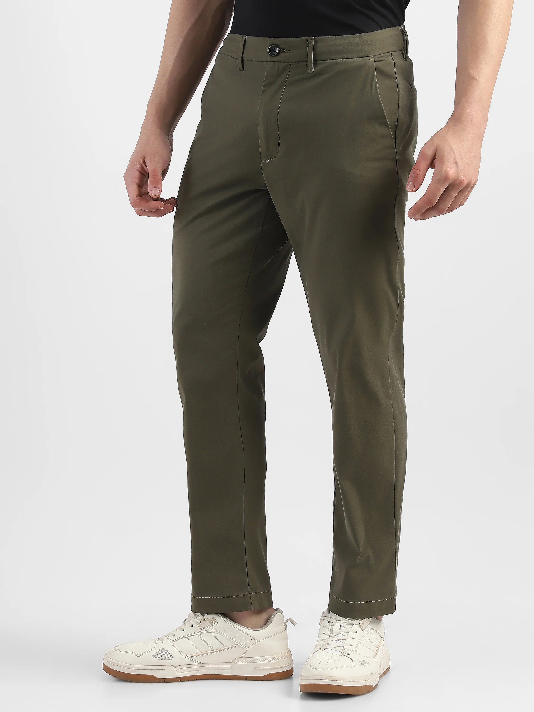 Men Olive Mid Rise Regular Fit Trouser - Image 3