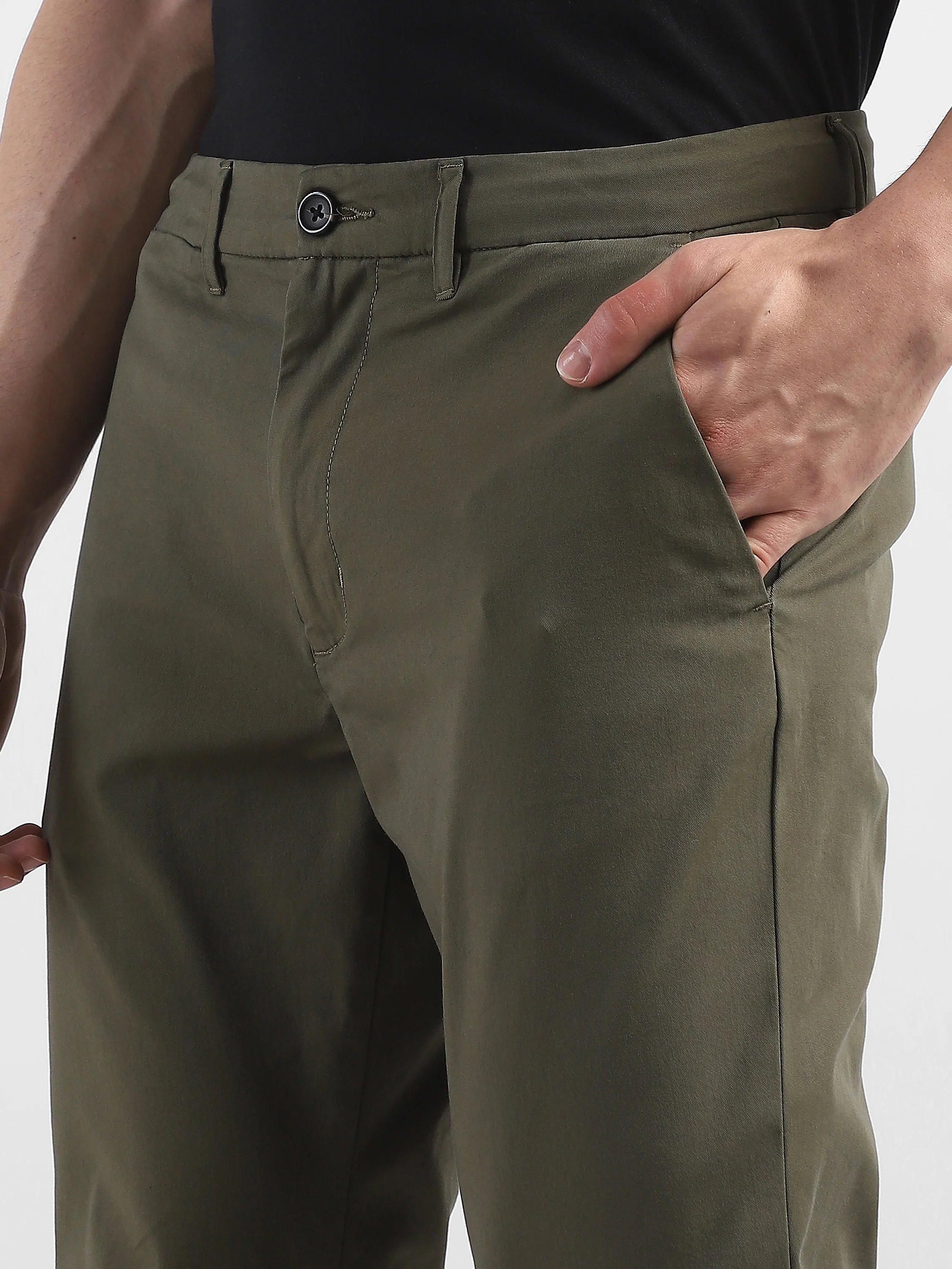 Men Olive Mid Rise Regular Fit Trouser - Image 6