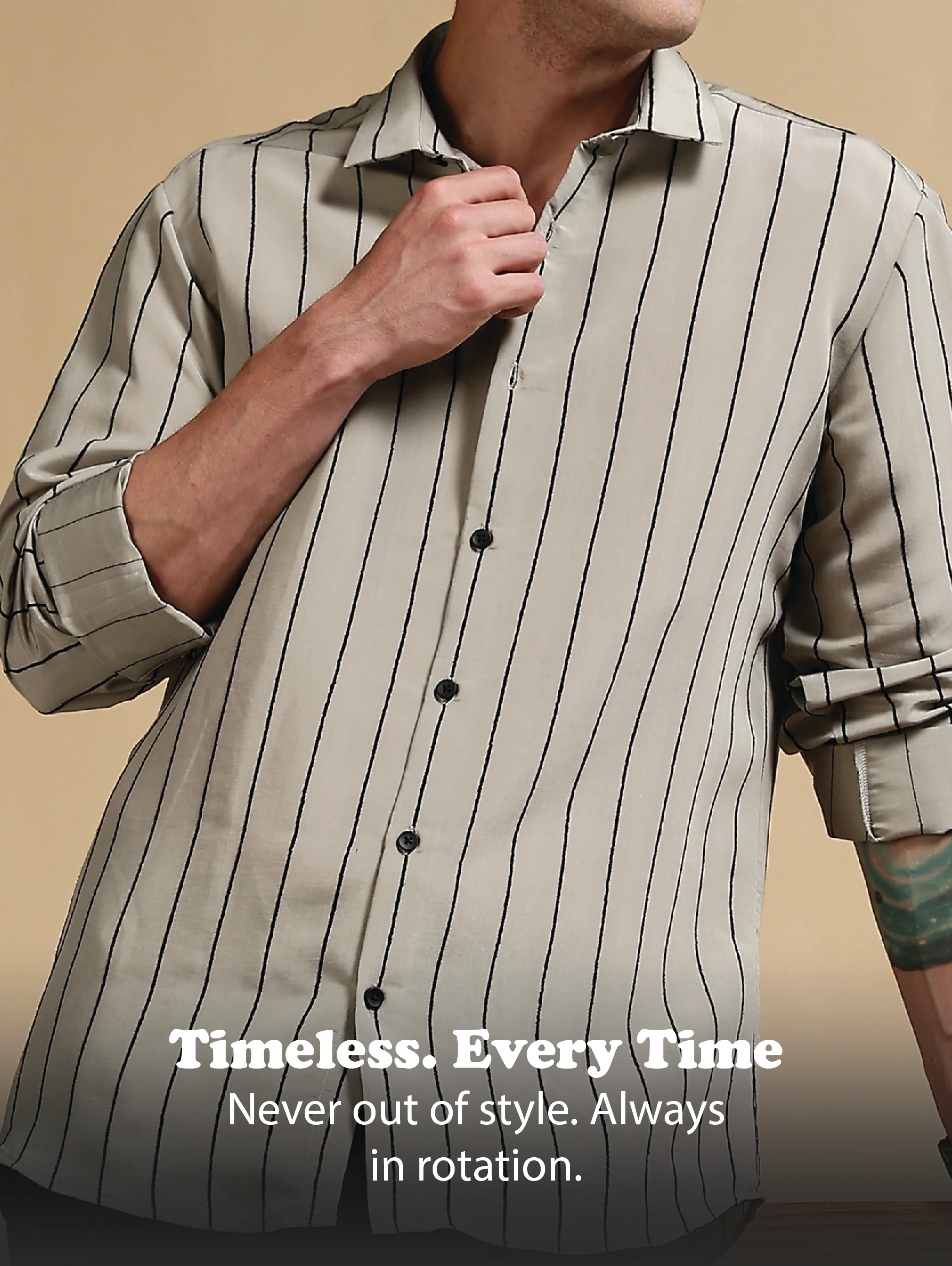 Men Olive Nylon Slim Fit Striped Shirt - Image 12