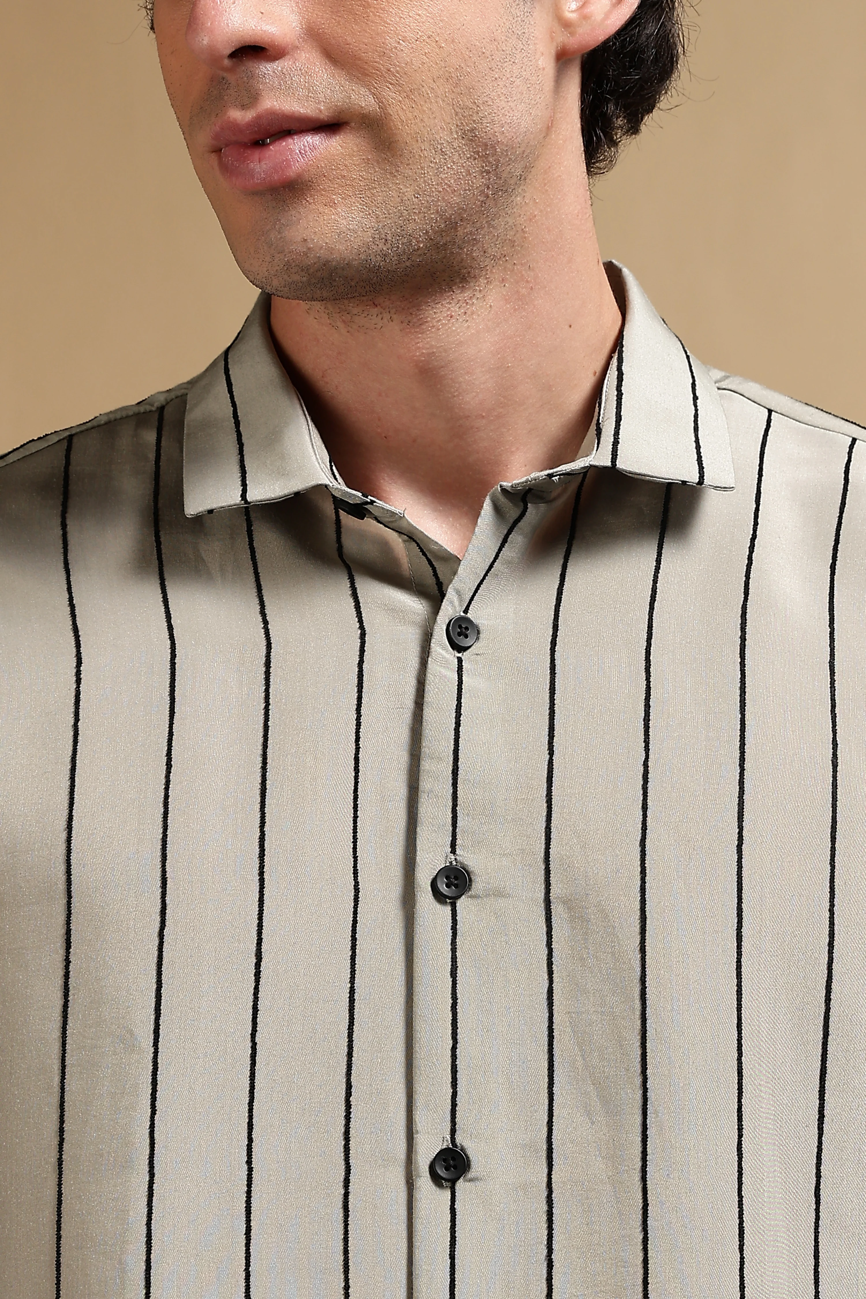 Men Olive Nylon Slim Fit Striped Shirt - Image 7