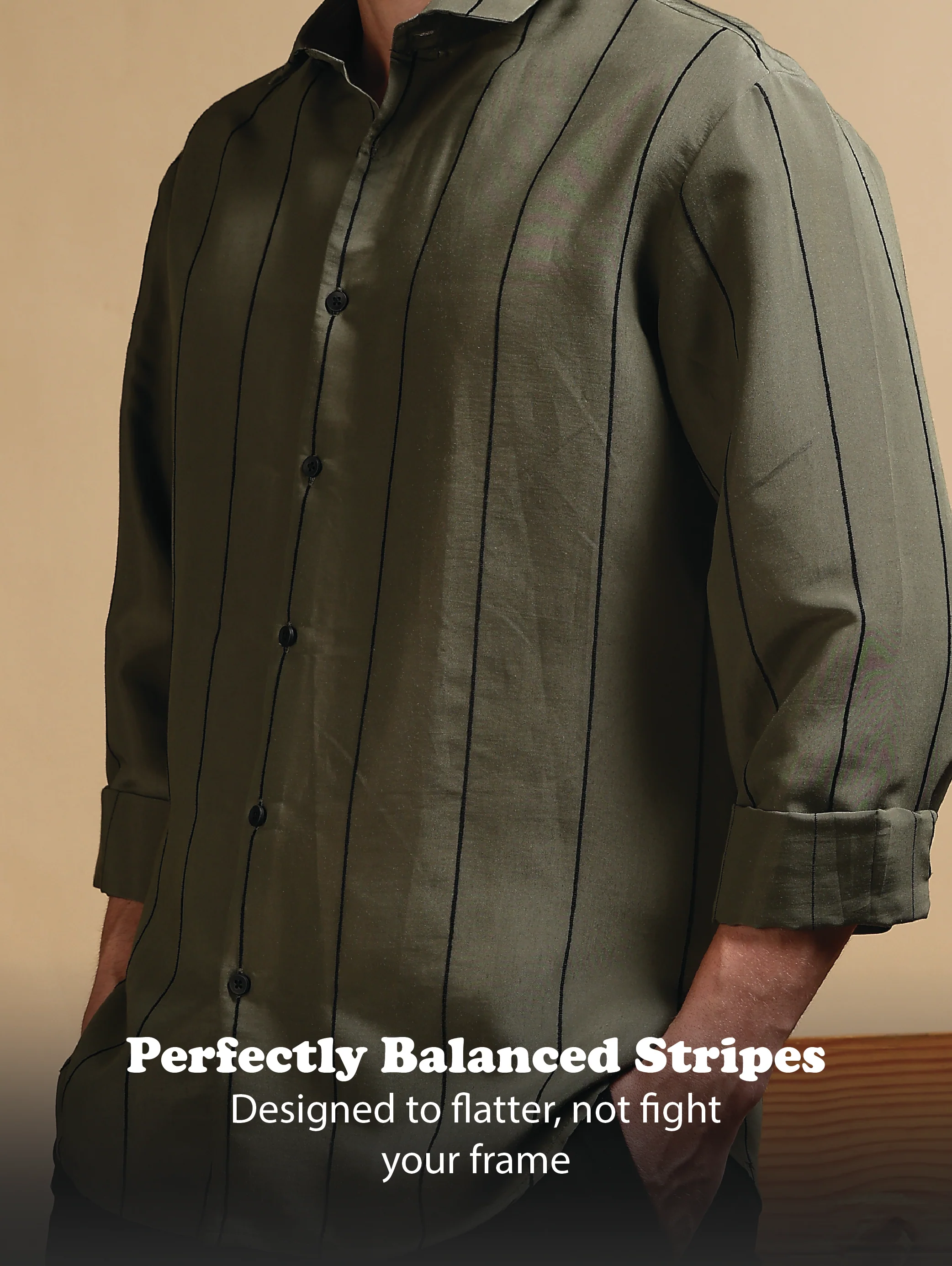 Men Olive Nylon Slim Fit Striped Shirt - Image 9