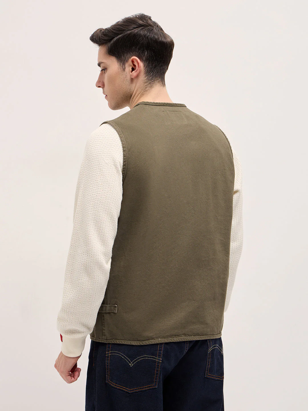 Men Olive Outdoor Utility Multi-Pocket Vest Jacket - Image 2