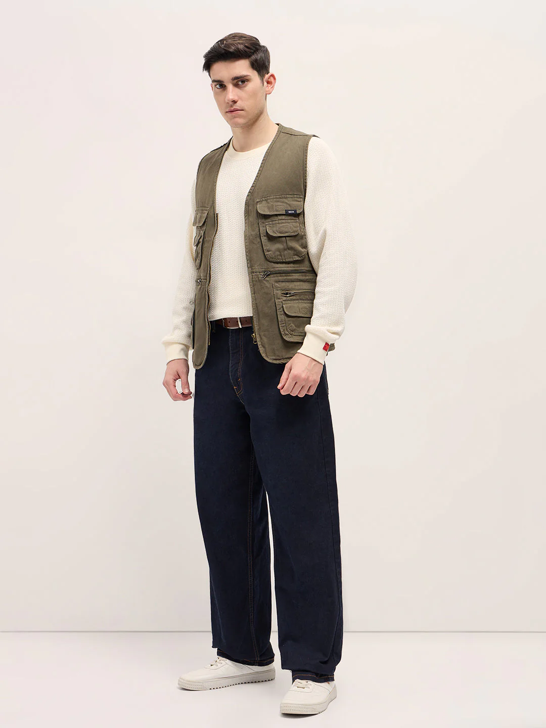 Men Olive Outdoor Utility Multi-Pocket Vest Jacket - Image 4