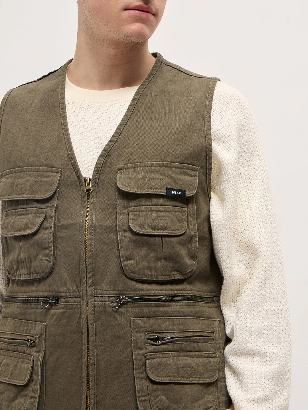 Men Olive Outdoor Utility Multi-Pocket Vest Jacket - Image 5