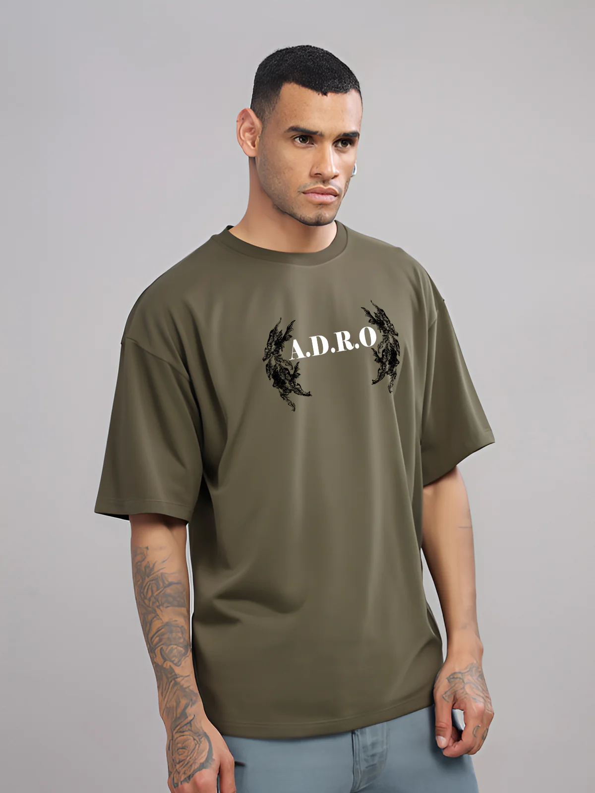 Men Olive Oversized T-Shirt