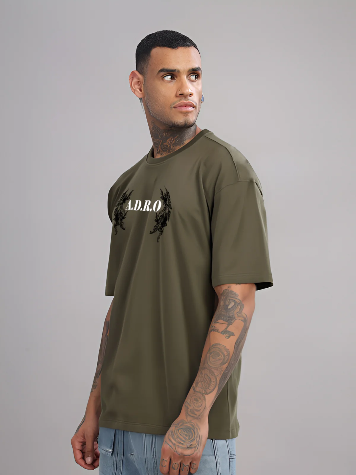 Men Olive Oversized T-Shirt - Image 3