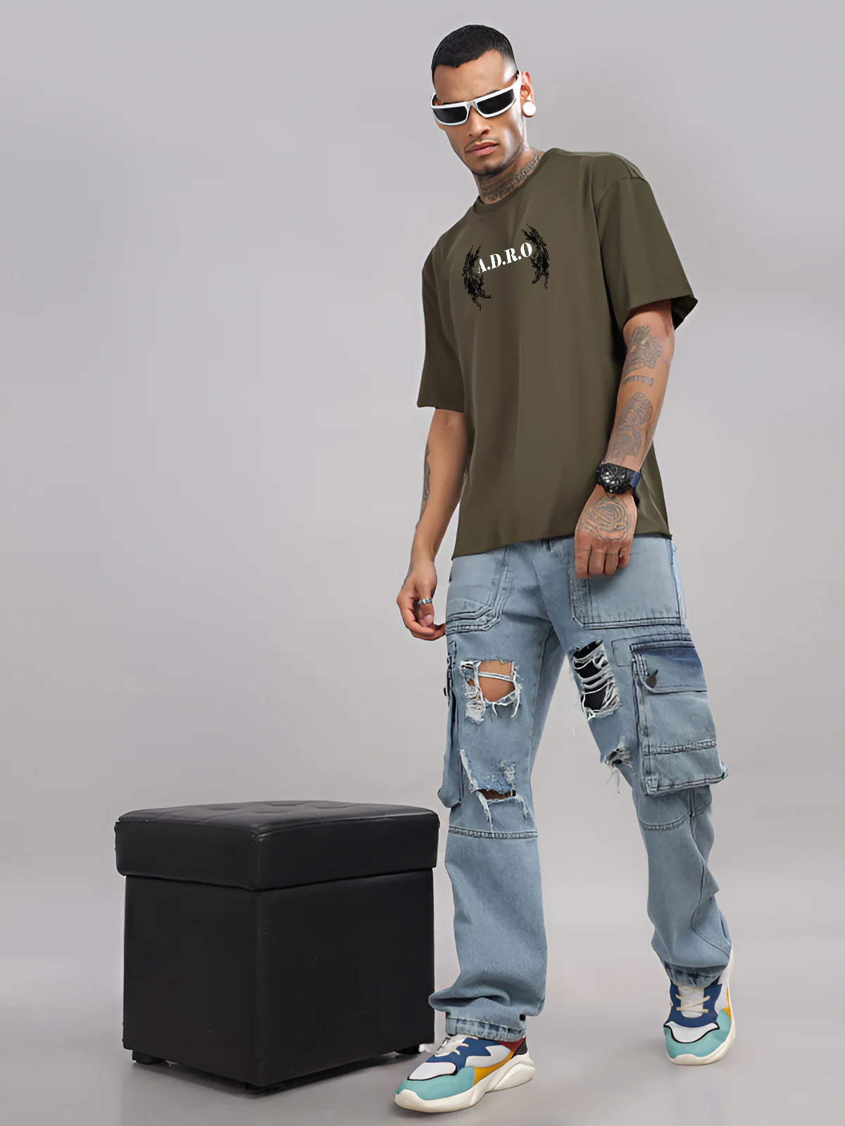 Men Olive Oversized T-Shirt - Image 4