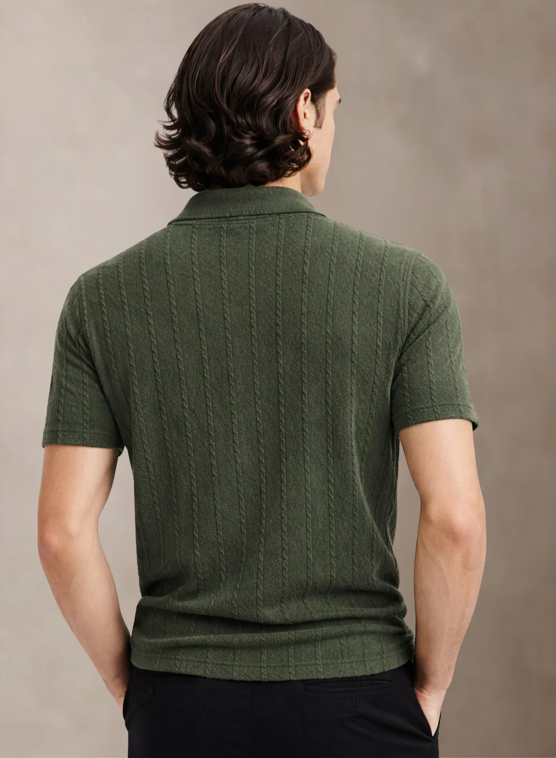 Men Olive Polo T-Shirt - Image 3