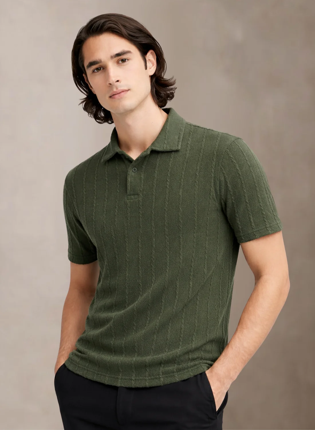 Men Olive Polo T-Shirt - Image 4