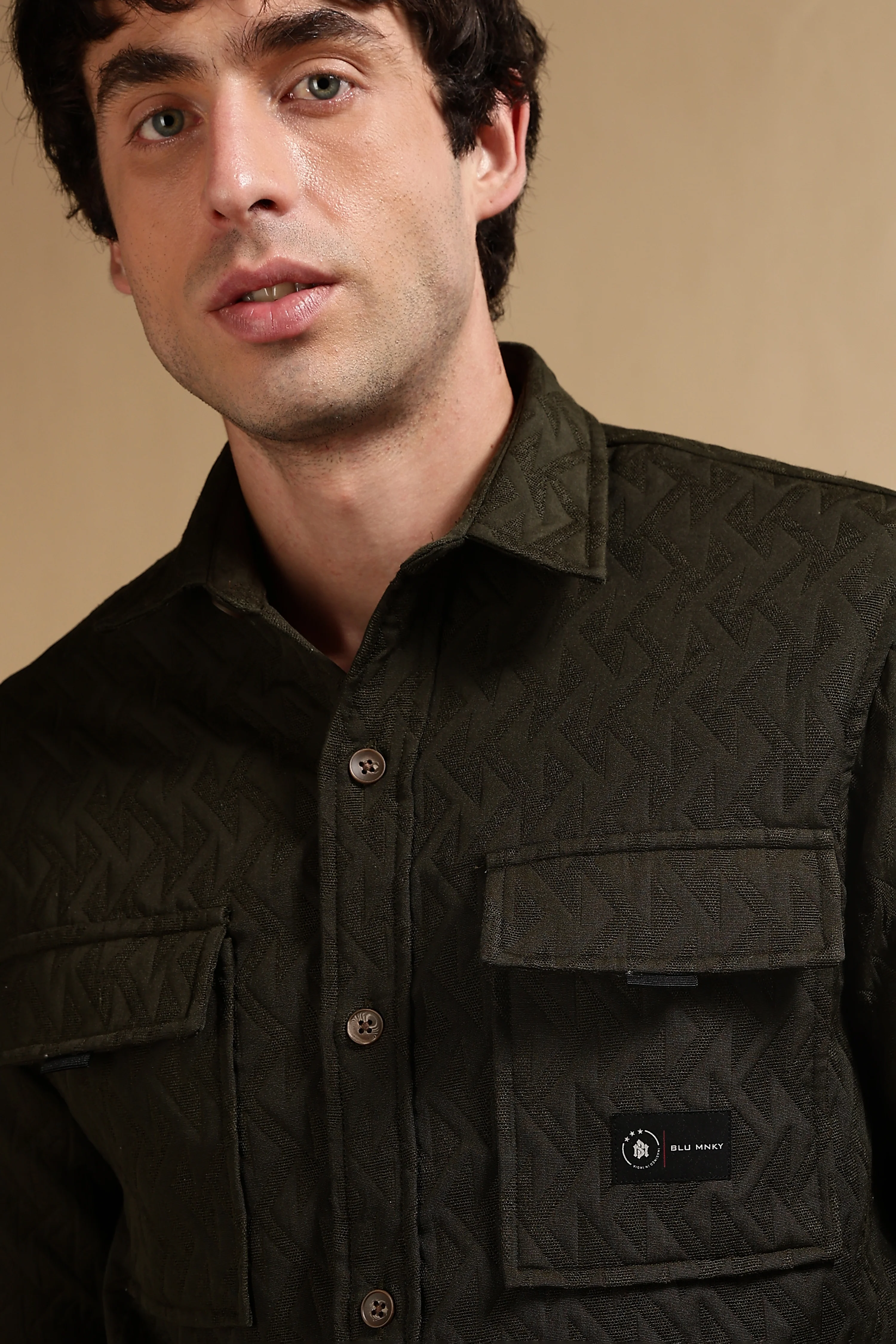 Men Olive Poly Cotton Shacket - Image 10