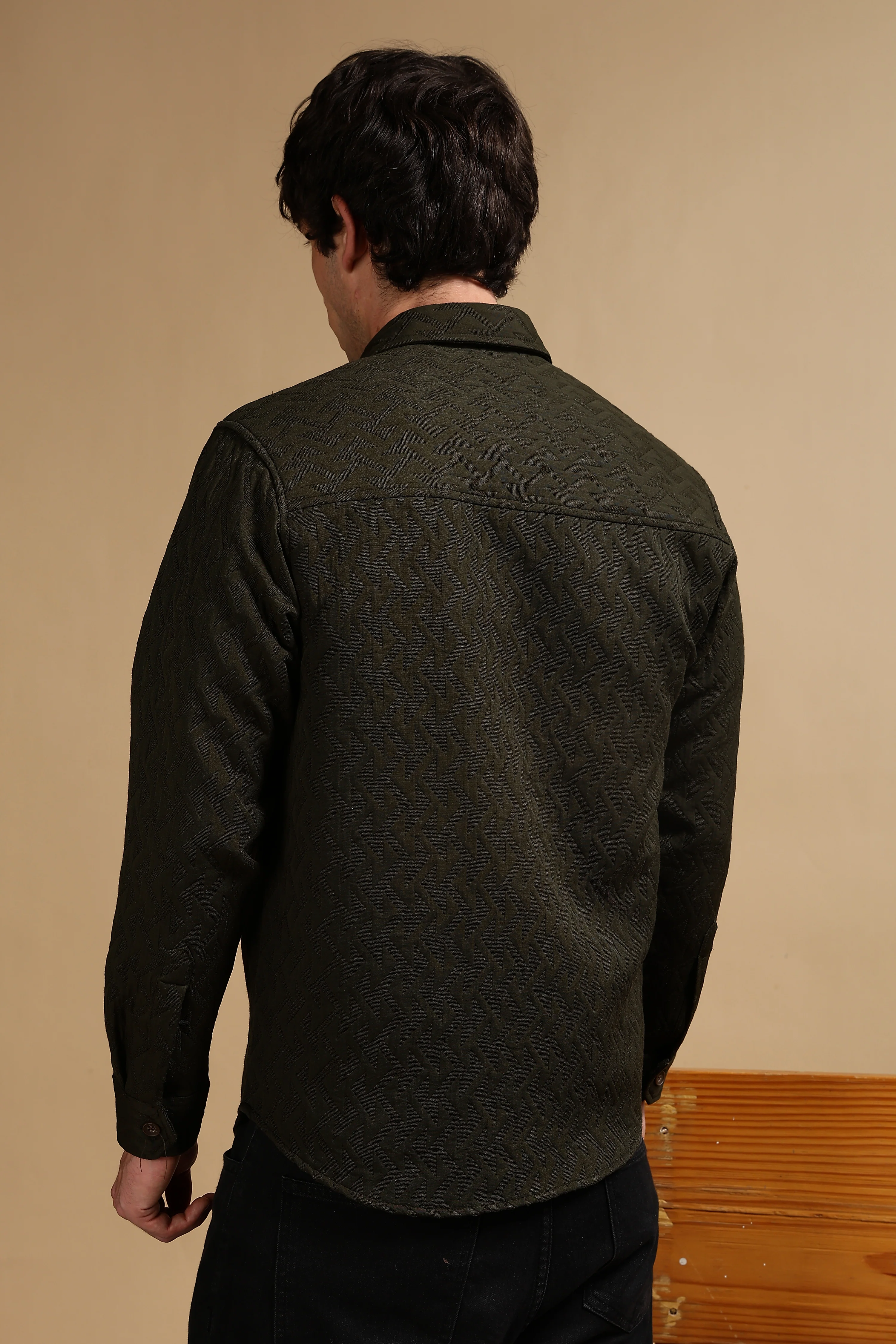 Men Olive Poly Cotton Shacket - Image 6