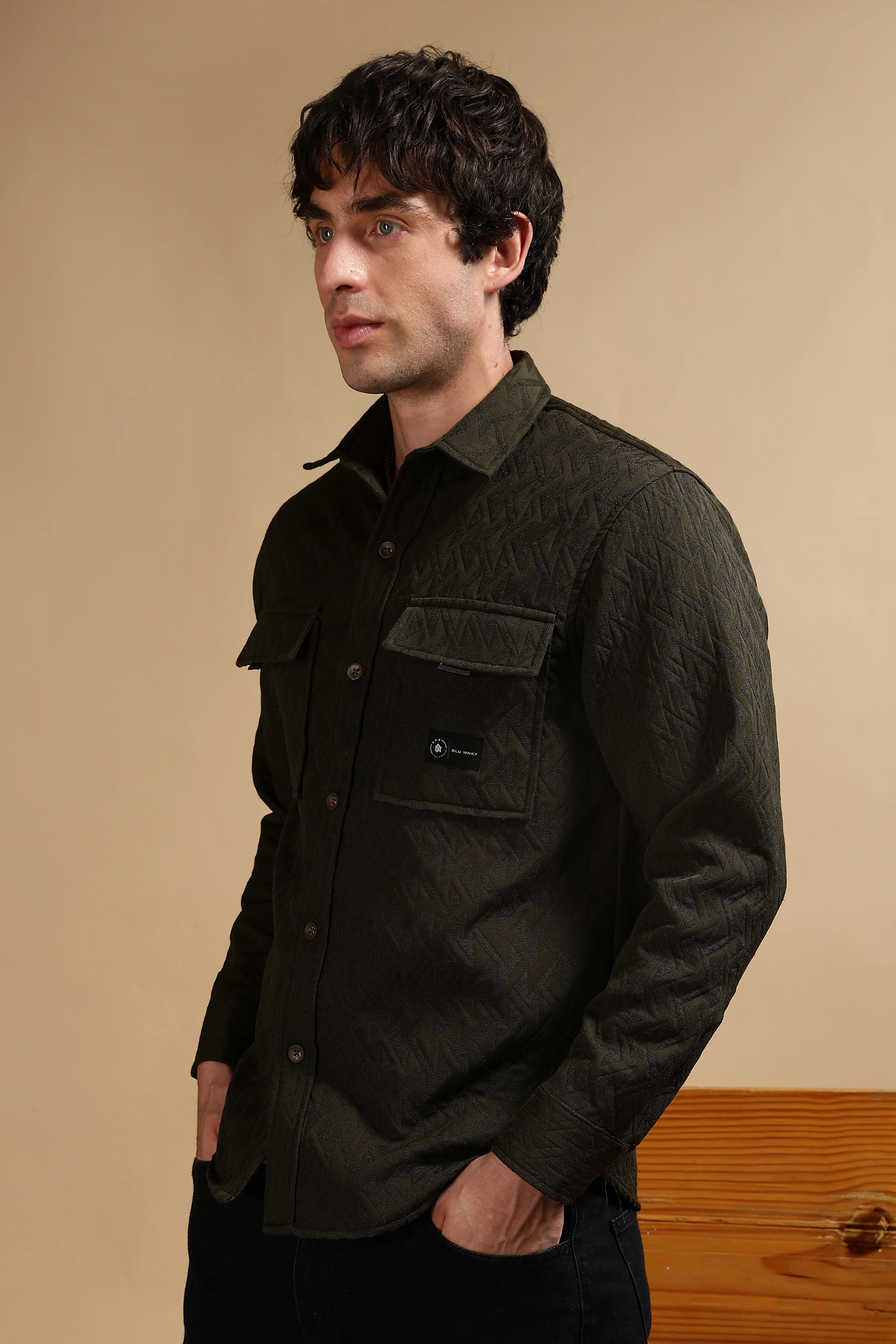Men Olive Poly Cotton Shacket - Image 8