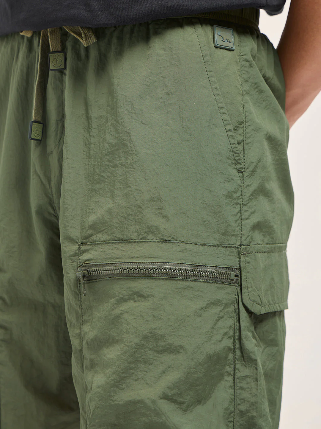 Men Olive Polyester Regular Fit Knee-Length Cargo Shorts - Image 5