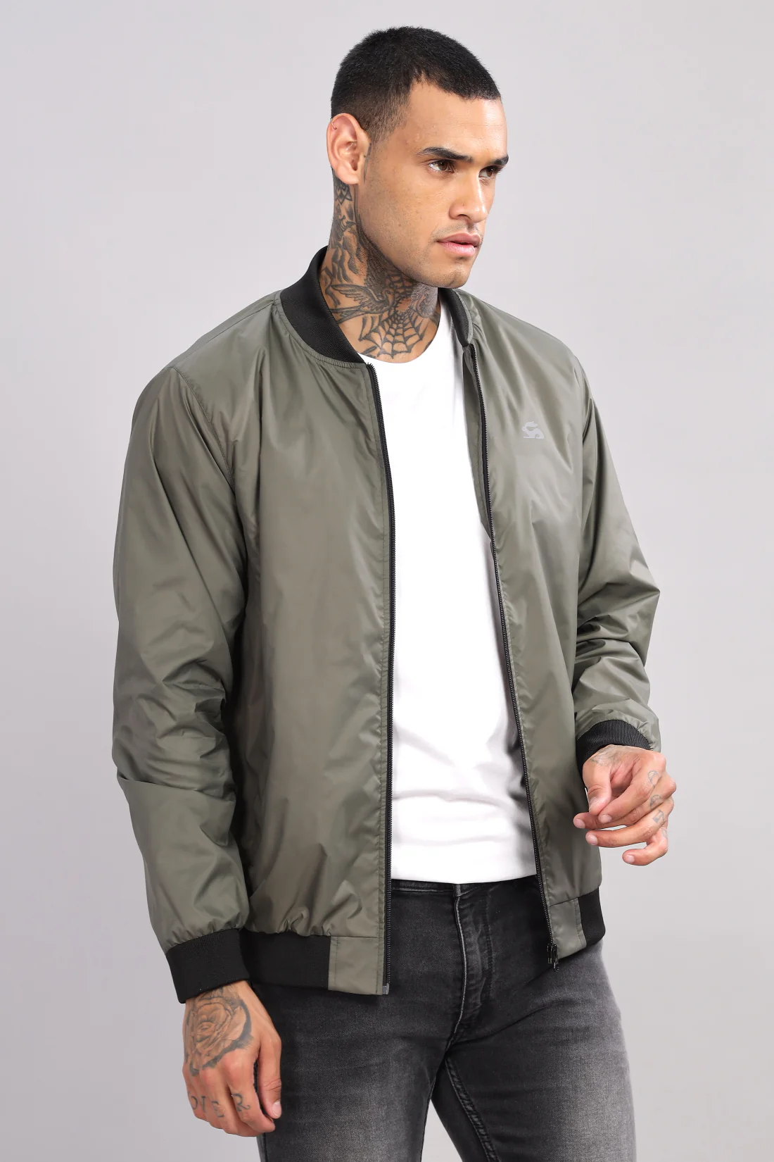 Men Olive Polyester Winter Jacket - Image 4