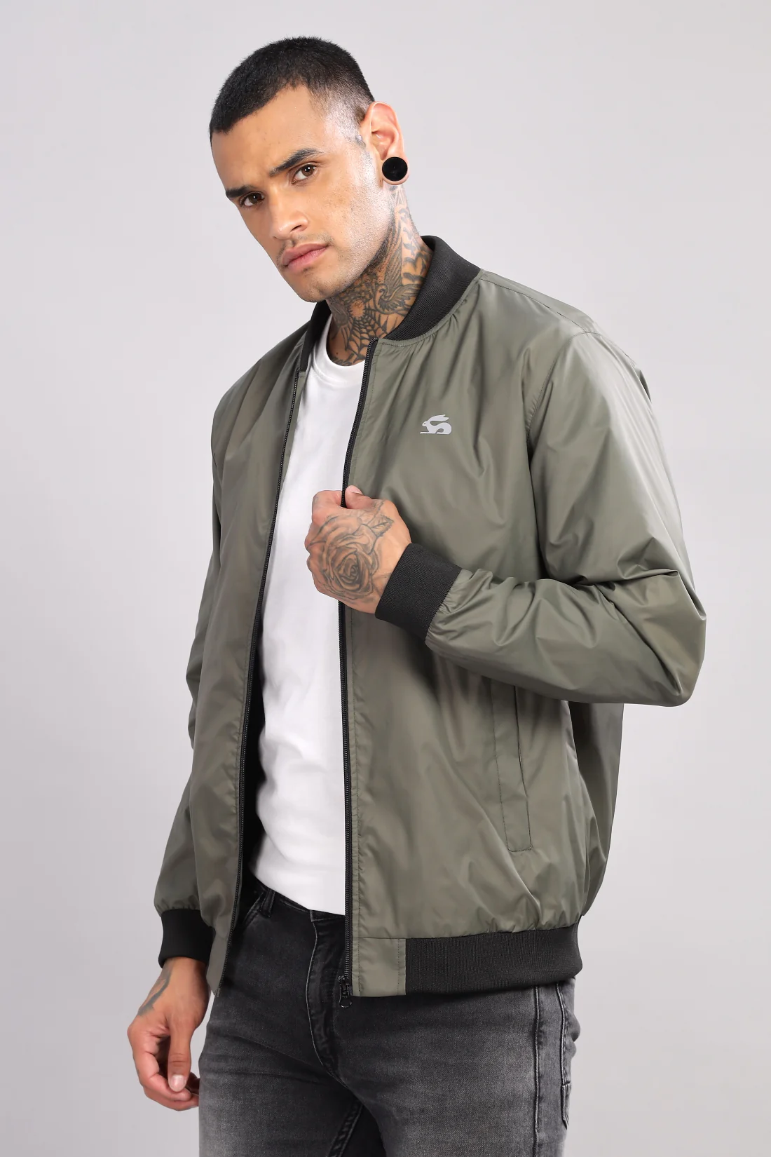 Men Olive Polyester Winter Jacket - Image 5
