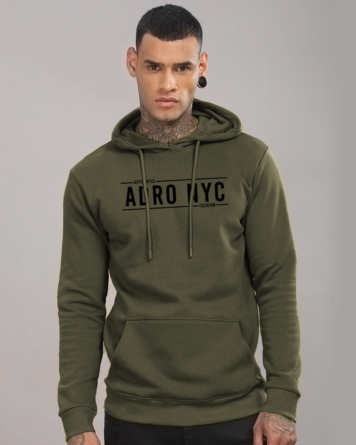Men Olive Printed Hoodie - Image 2
