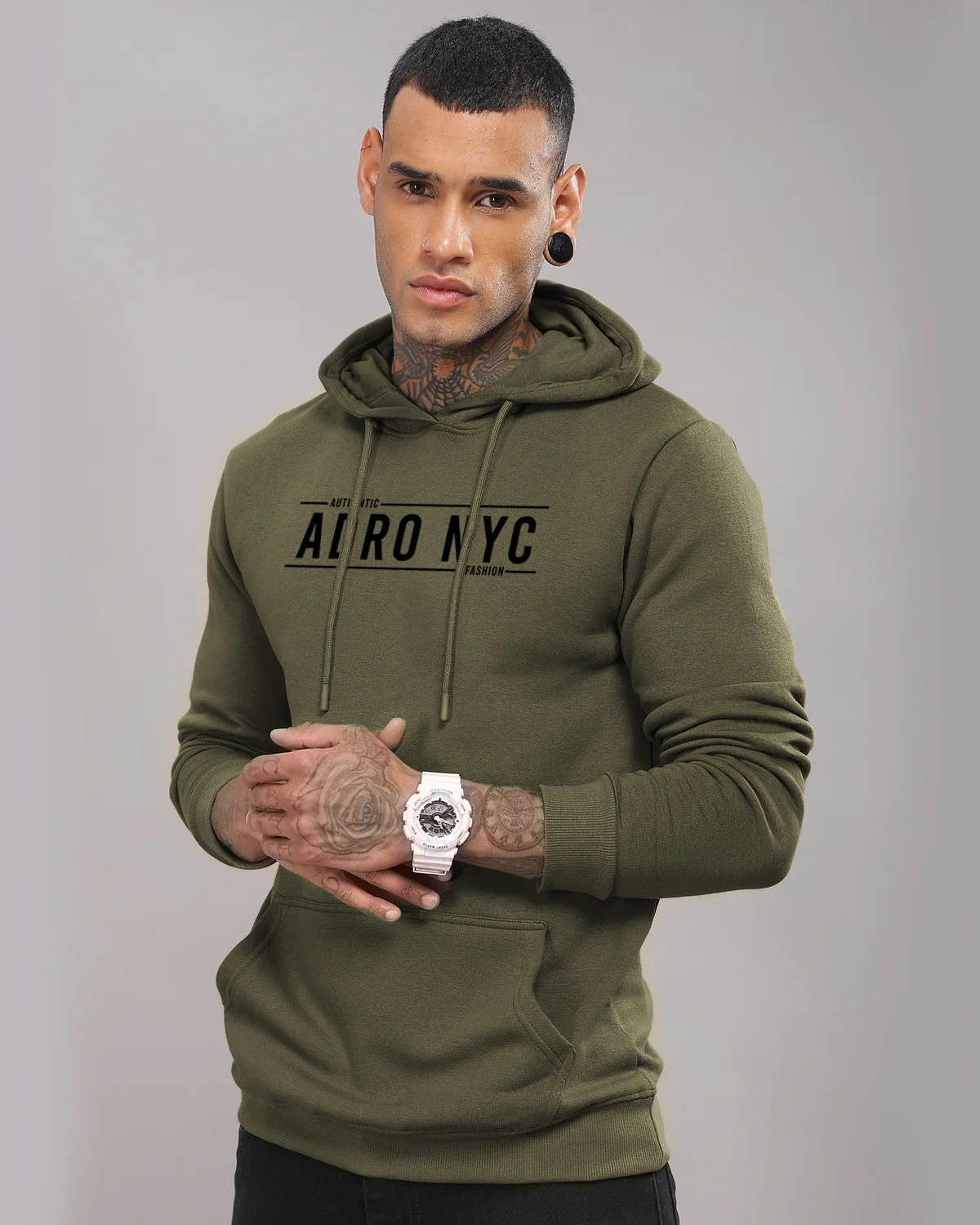 Men Olive Printed Hoodie - Image 3