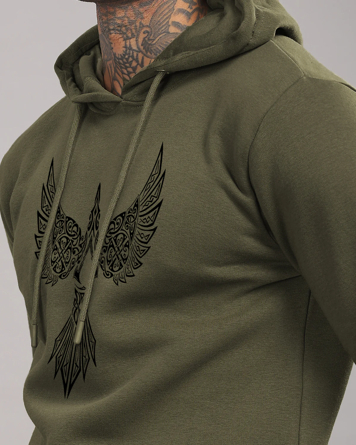 Men Olive Printed Hoodie - Image 3
