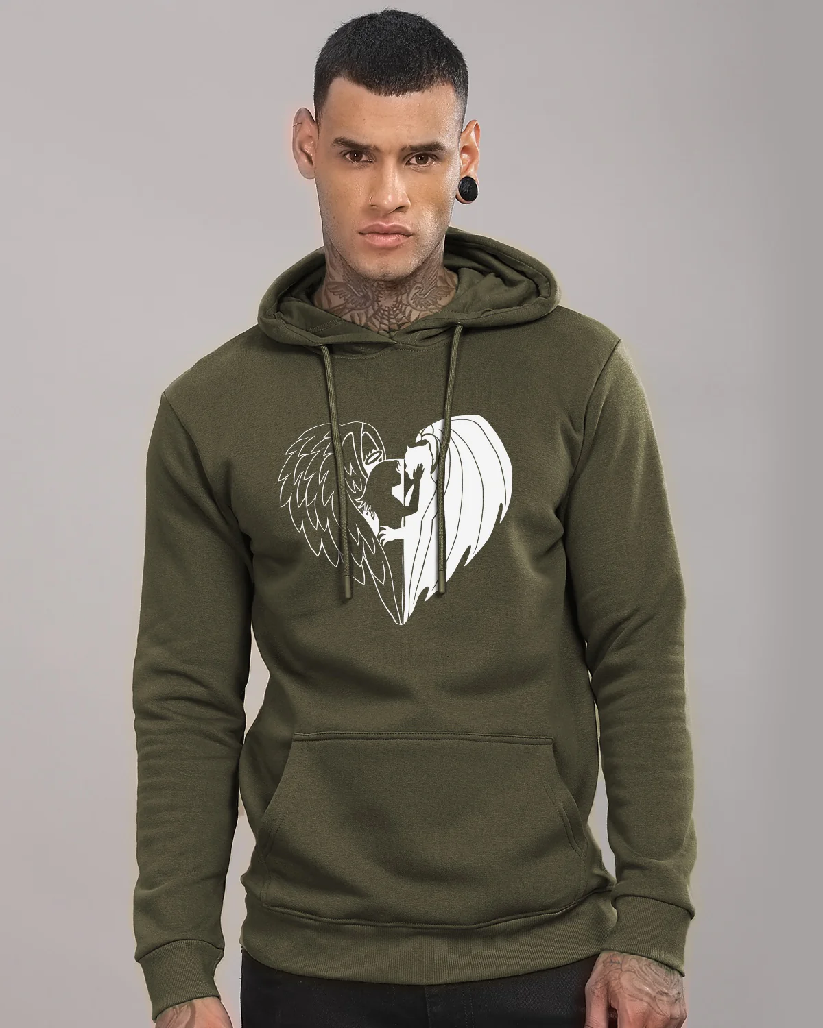 Men Olive Printed Hoodie - Image 2