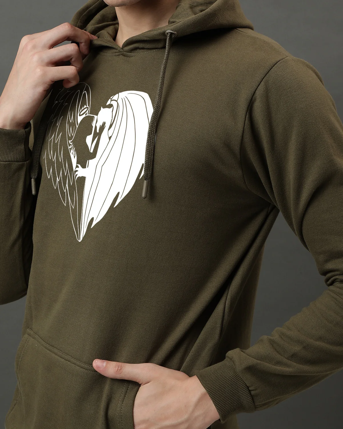 Men Olive Printed Hoodie - Image 3