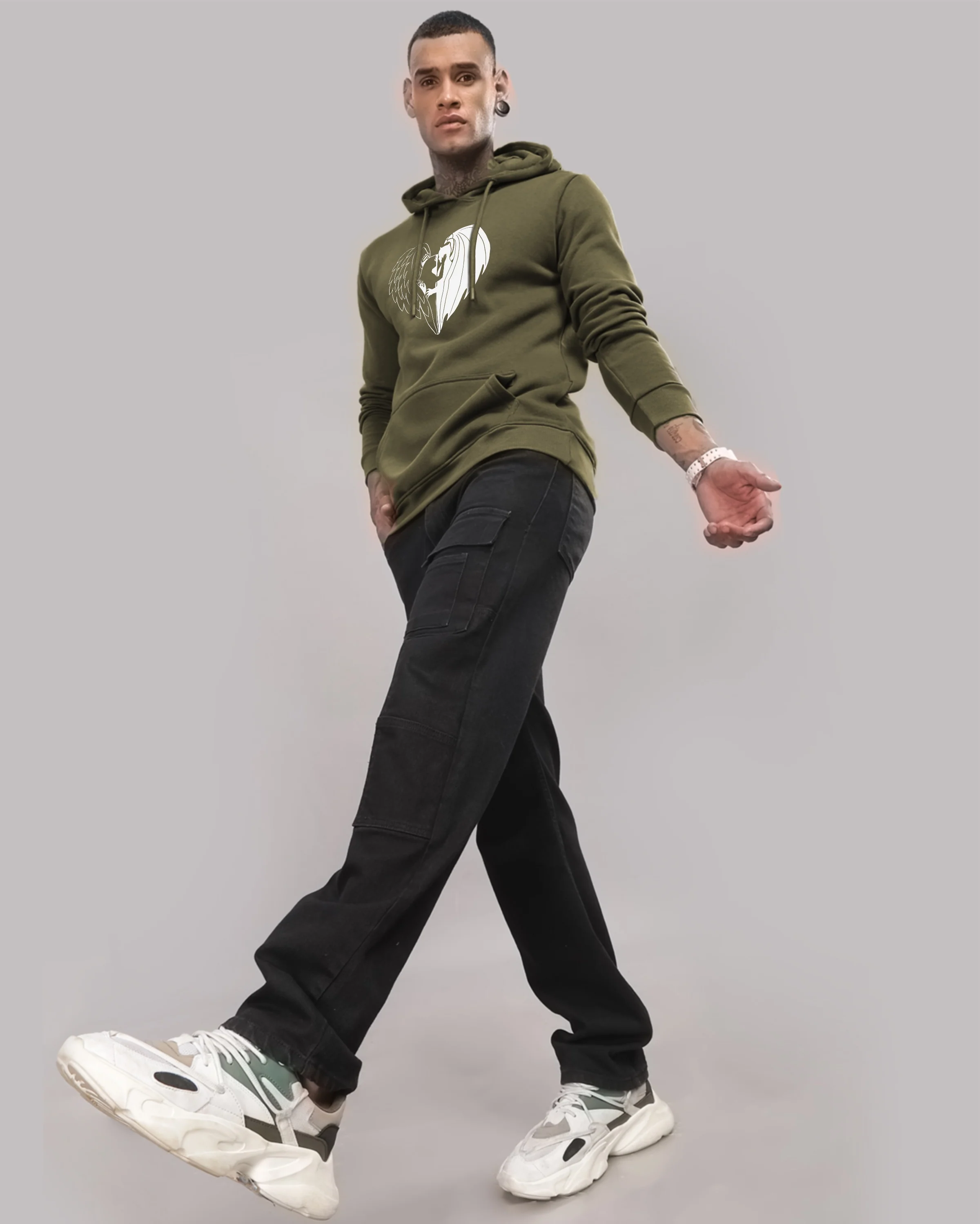 Men Olive Printed Hoodie - Image 5