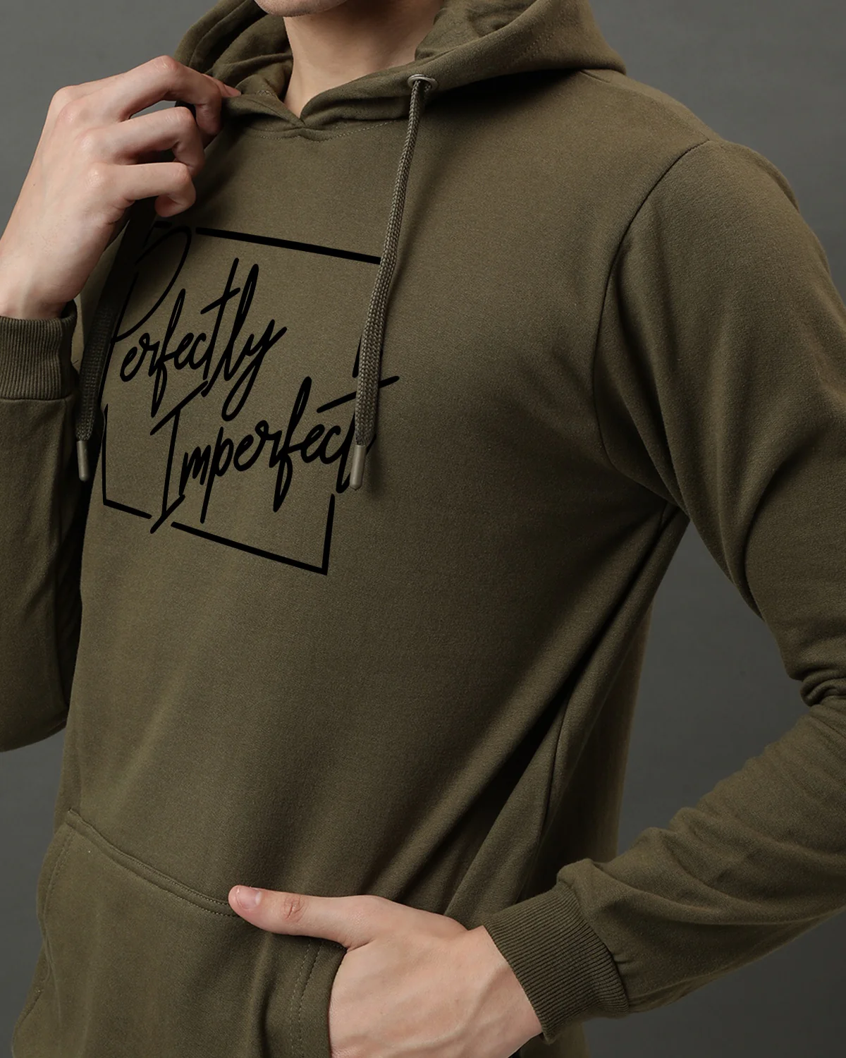 Men Olive Printed Hoodie - Image 2