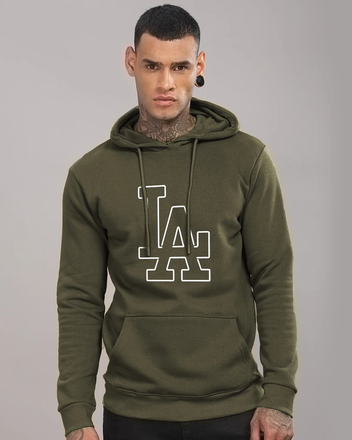 Men Olive Printed Hoodie - Image 2