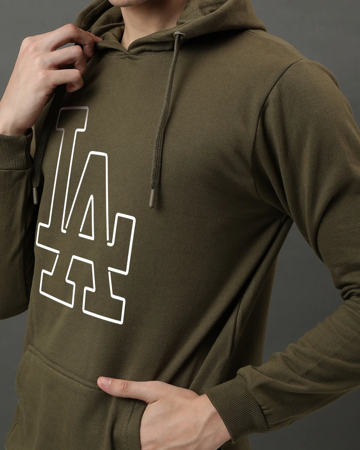 Men Olive Printed Hoodie - Image 3