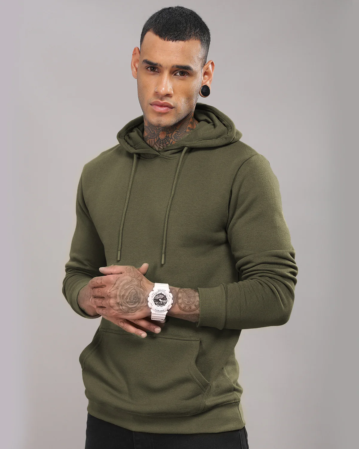 Men Olive Printed Hoodie - Image 5