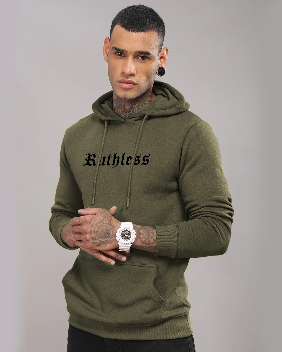 Men Olive Printed Hoodie - Image 2