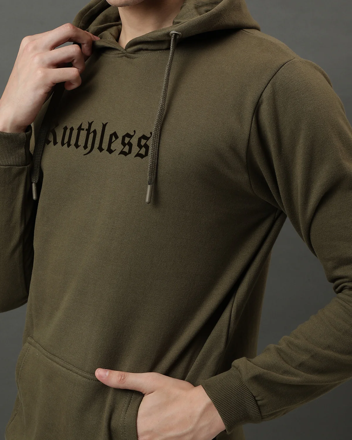 Men Olive Printed Hoodie - Image 3