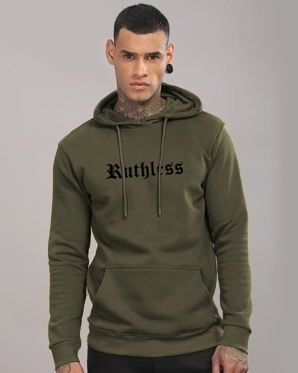 Men Olive Printed Hoodie - Image 4
