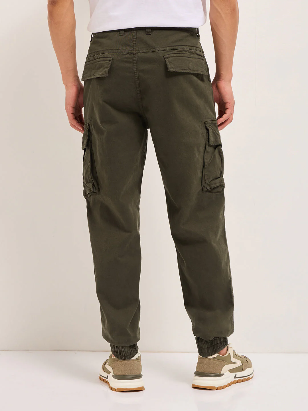 Men Olive Regular Fit Cargo Pants - Image 2
