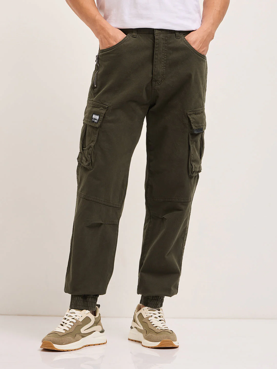 Men Olive Regular Fit Cargo Pants - Image 6