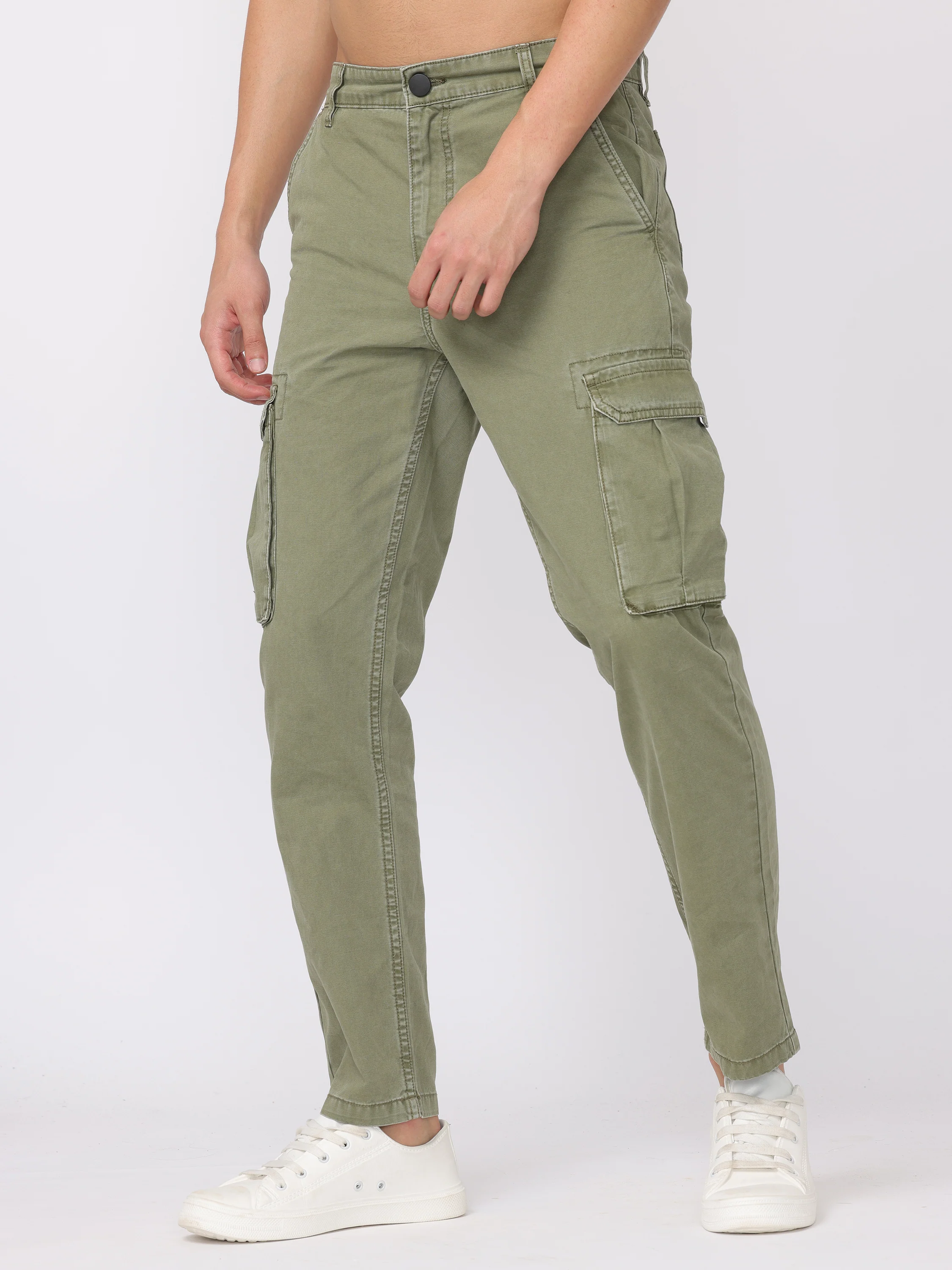 Men Olive Regular Fit Cargo Pants - Image 3