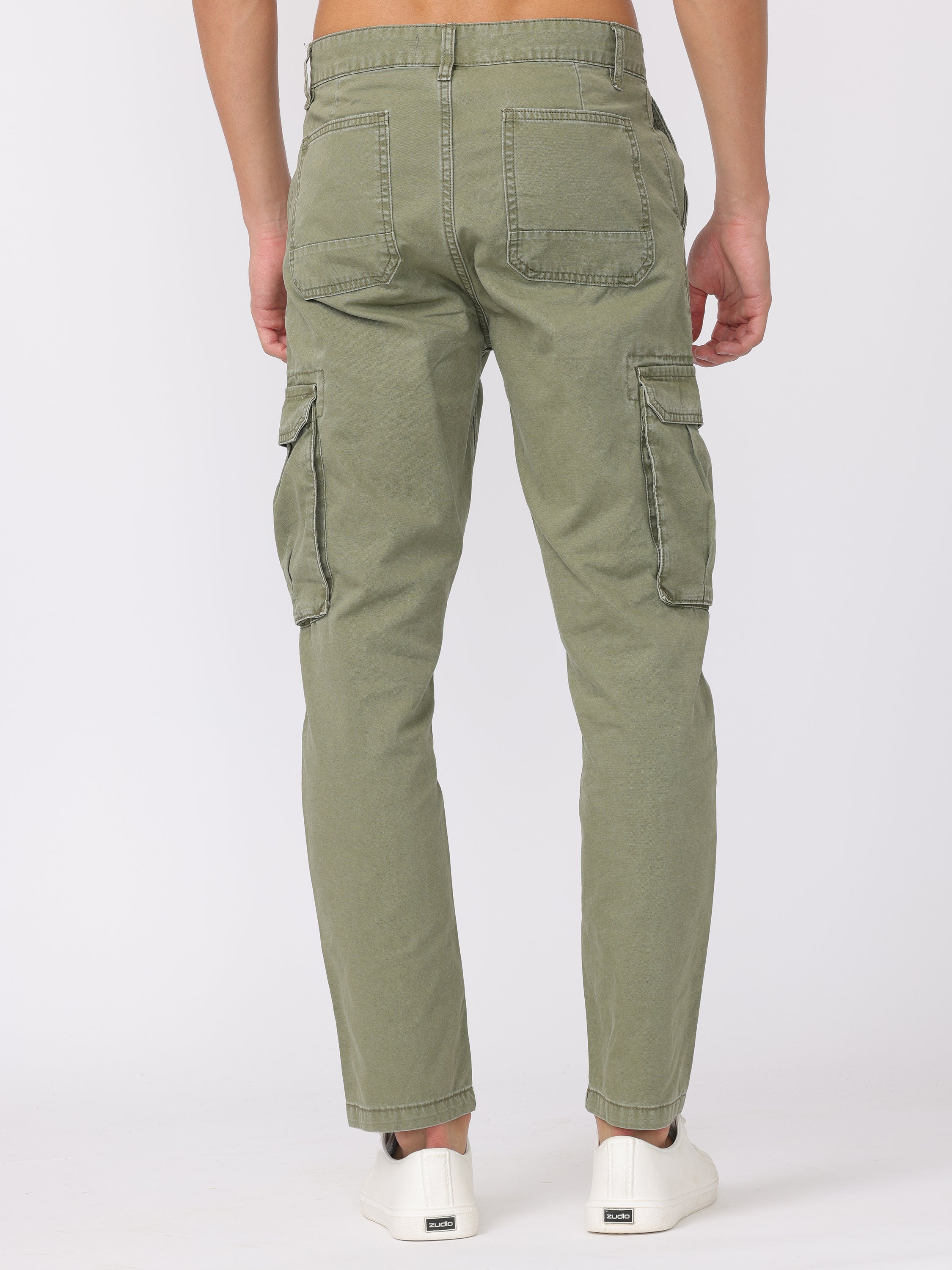 Men Olive Regular Fit Cargo Pants - Image 4