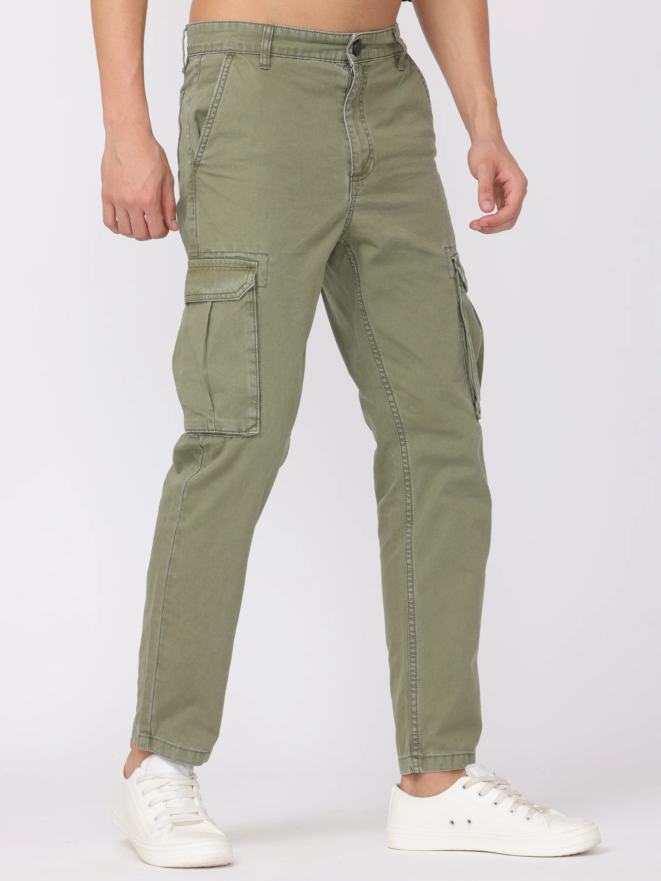 Men Olive Regular Fit Cargo Pants - Image 5