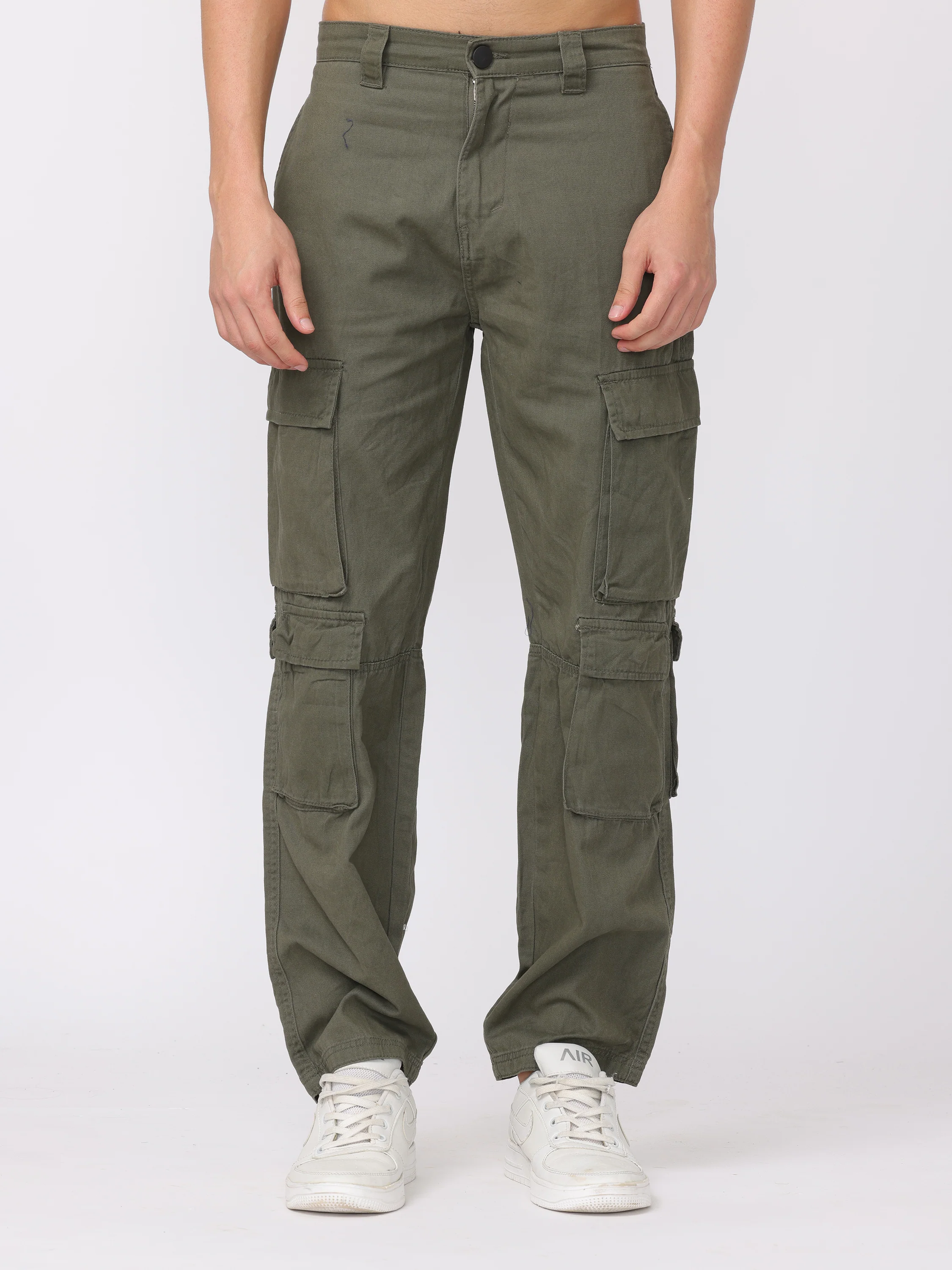 Men Olive Regular Fit Cargo Pants - Image 3
