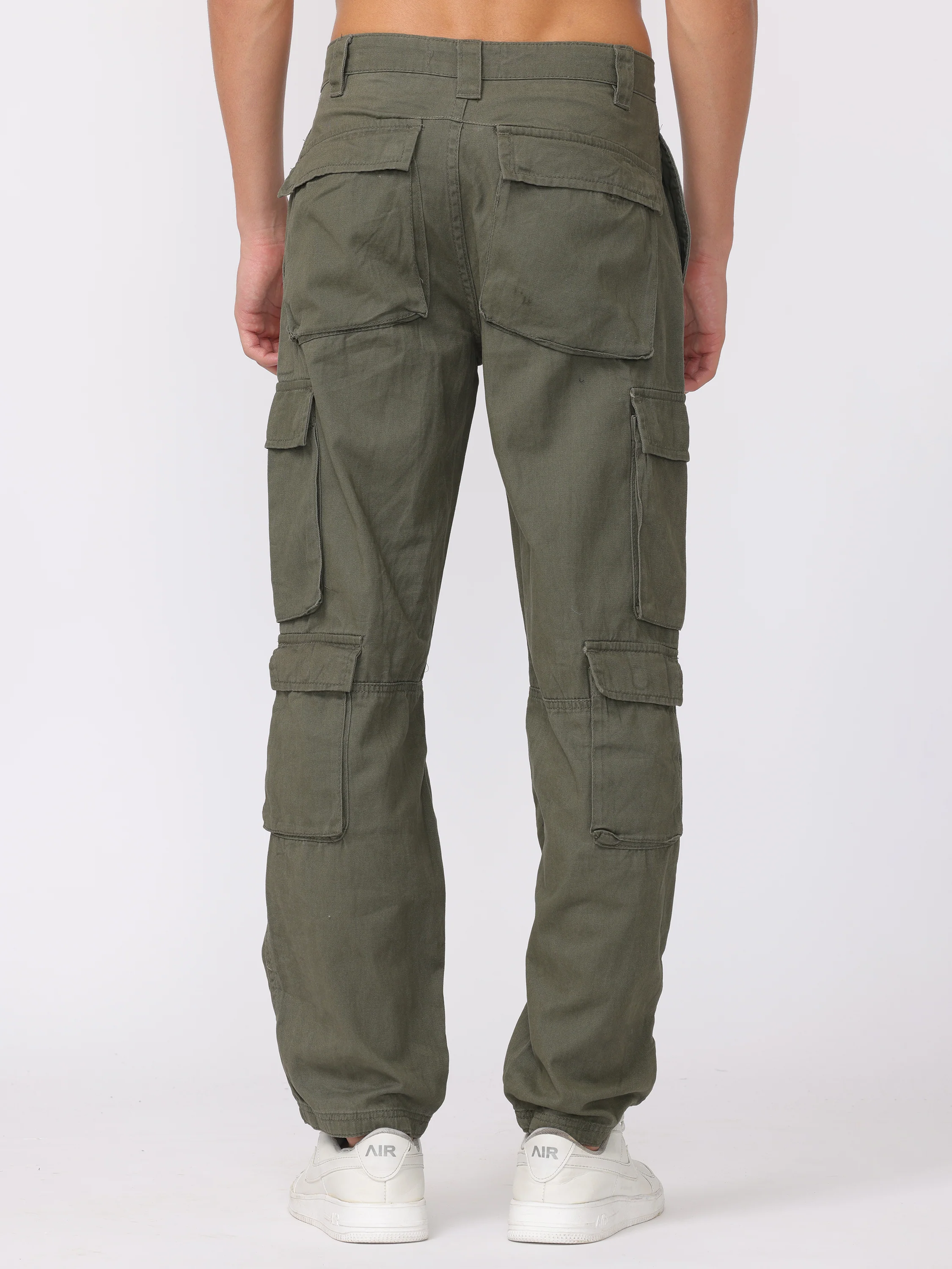 Men Olive Regular Fit Cargo Pants - Image 5