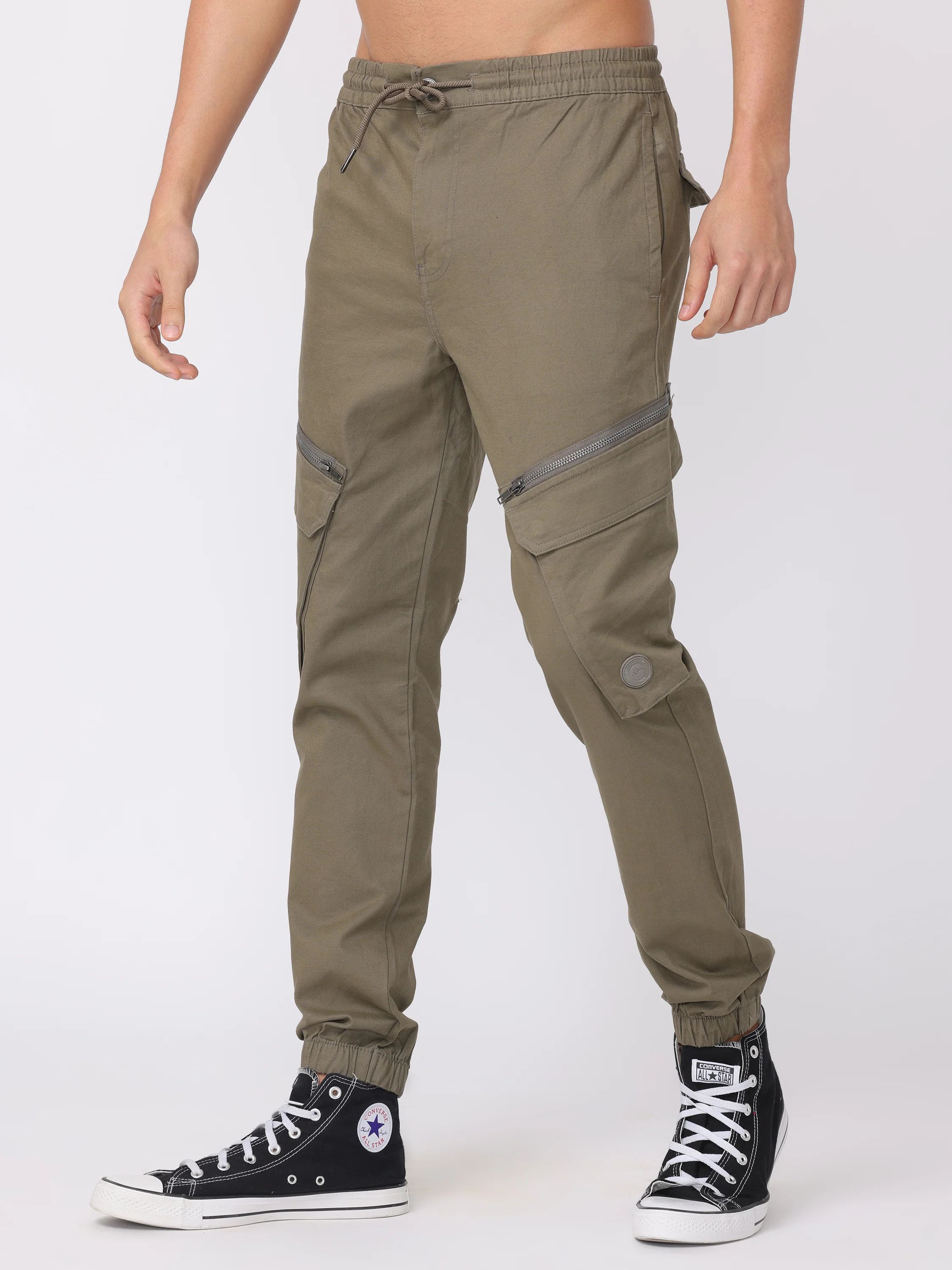 Men Olive Regular Fit Cargo Pants - Image 3