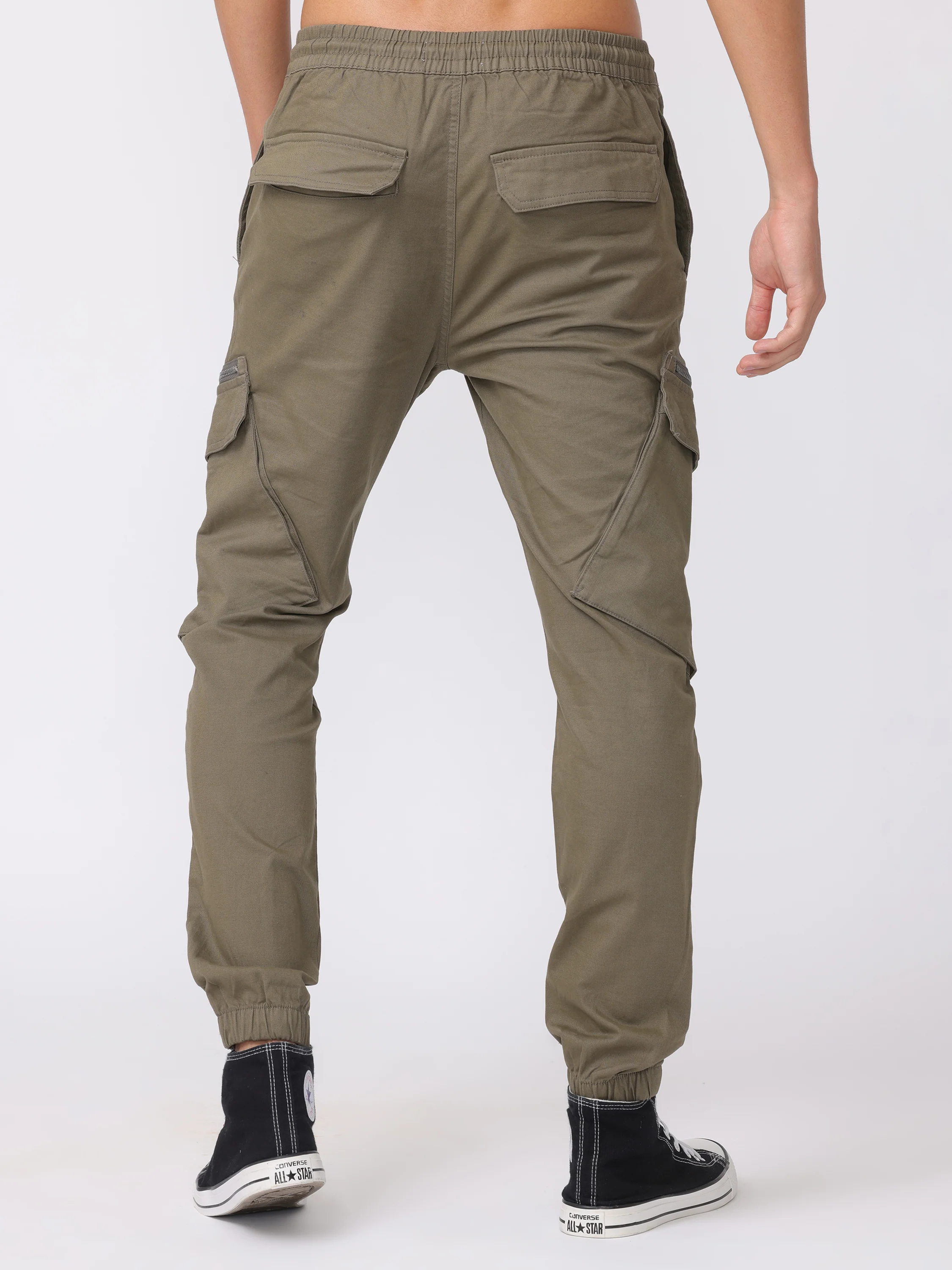 Men Olive Regular Fit Cargo Pants - Image 4